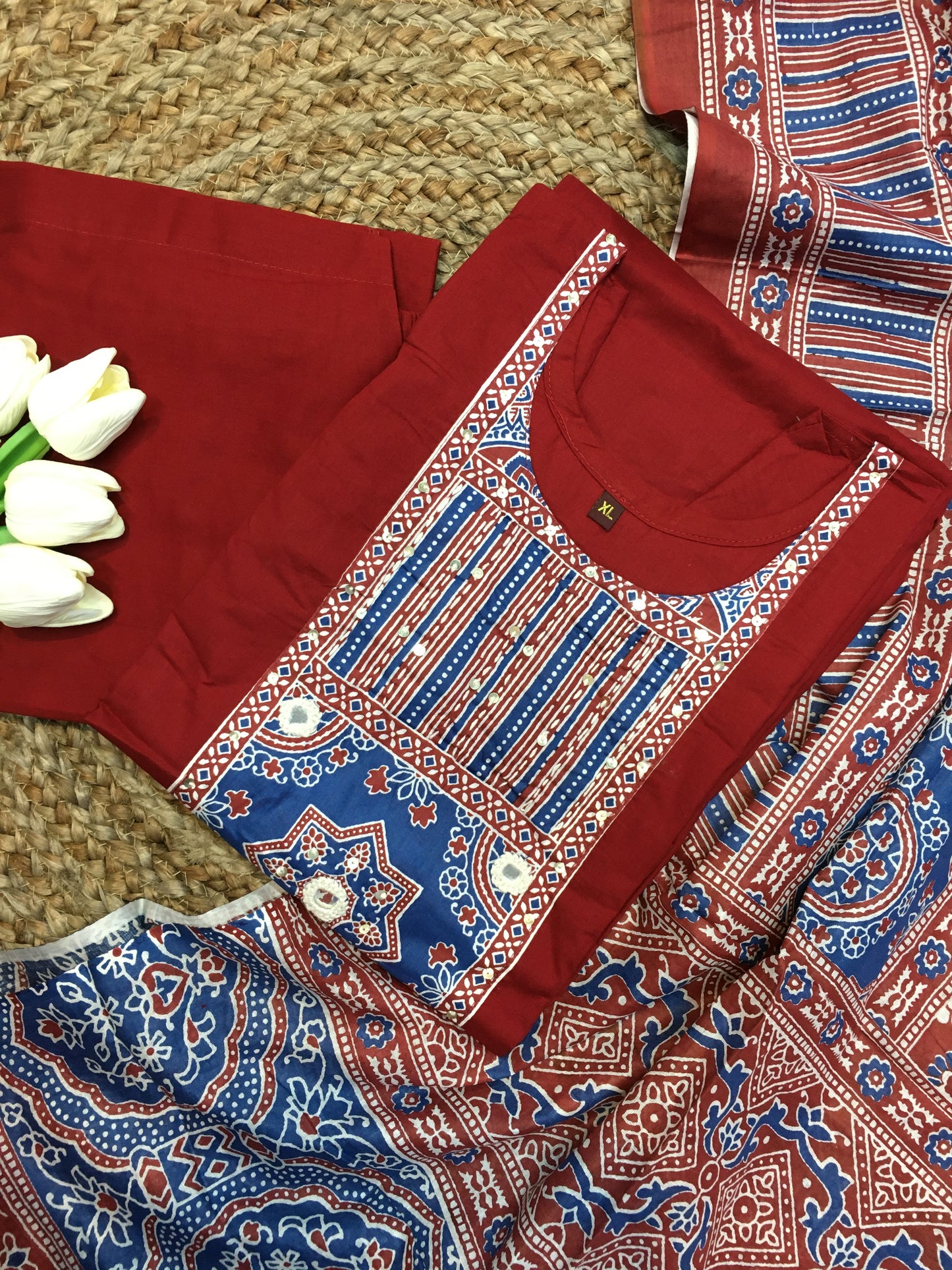 Pure Cotton Embroidered Suit