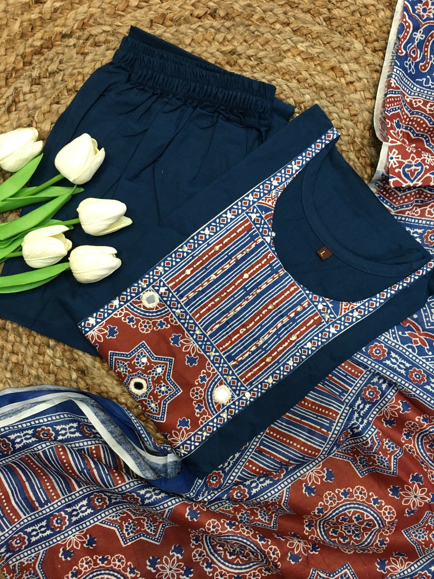 Pure Cotton Embroidered Suit