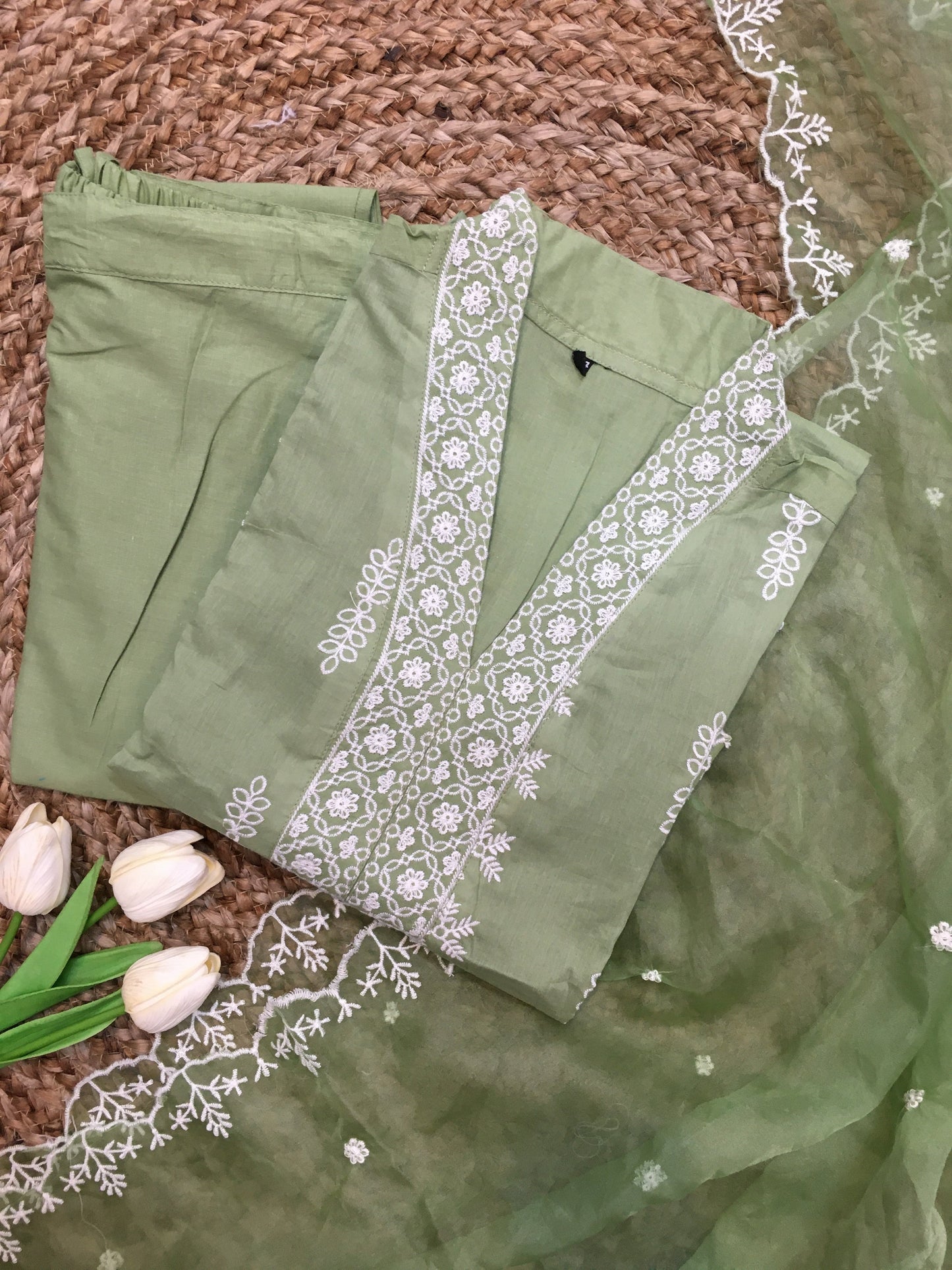 Pure Cotton Embroidered Three Piece Suit