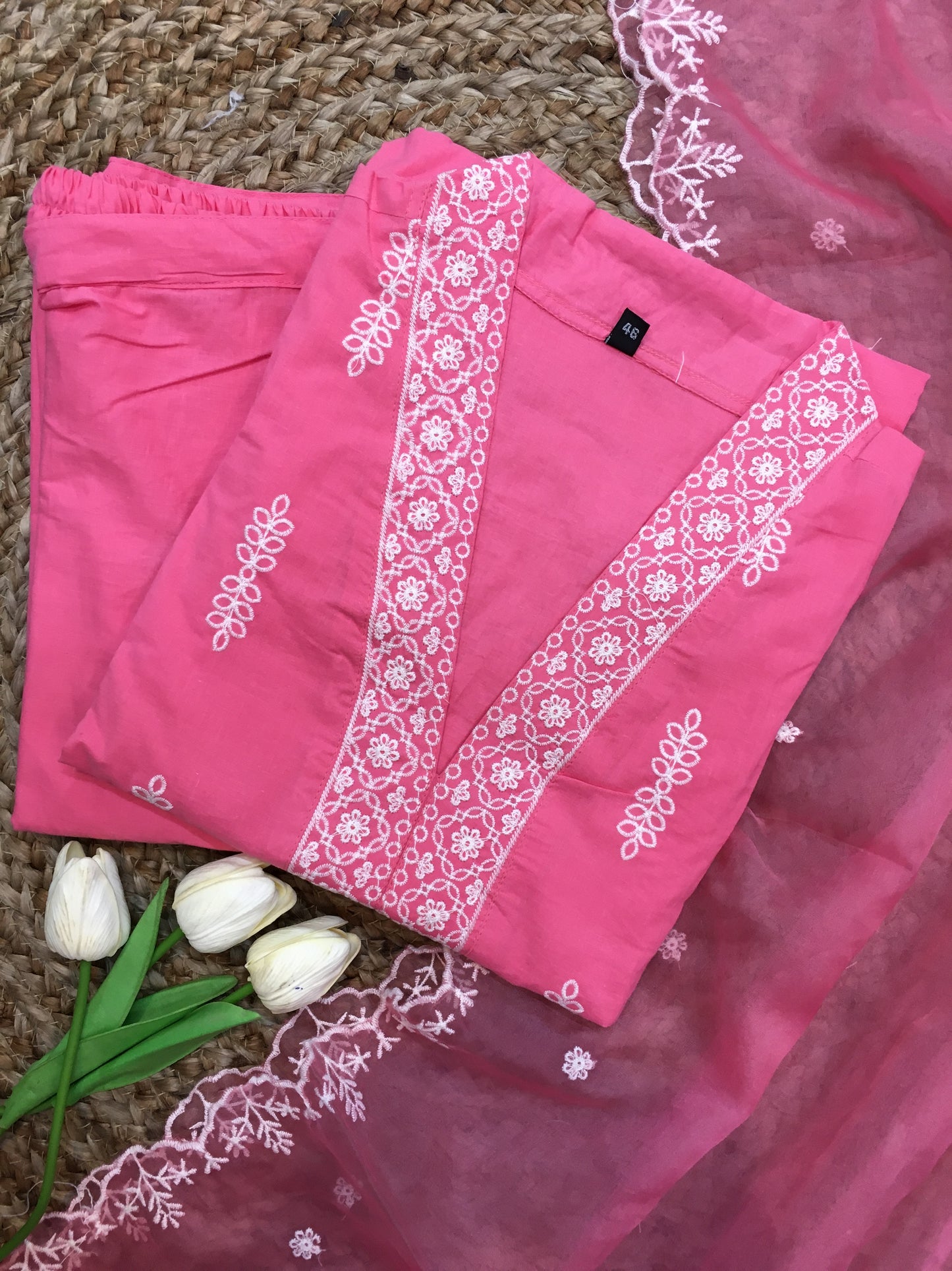 Pure Cotton Embroidered Three Piece Suit