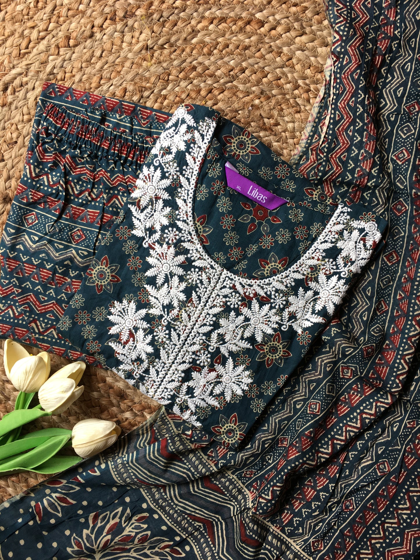 Embroidered Cotton Three Piece Set