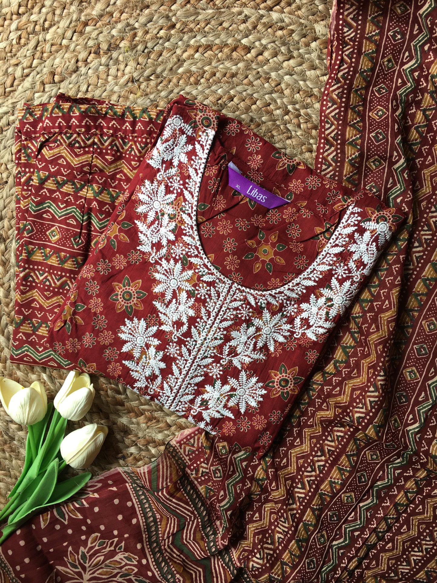 Embroidered Cotton Three Piece Set