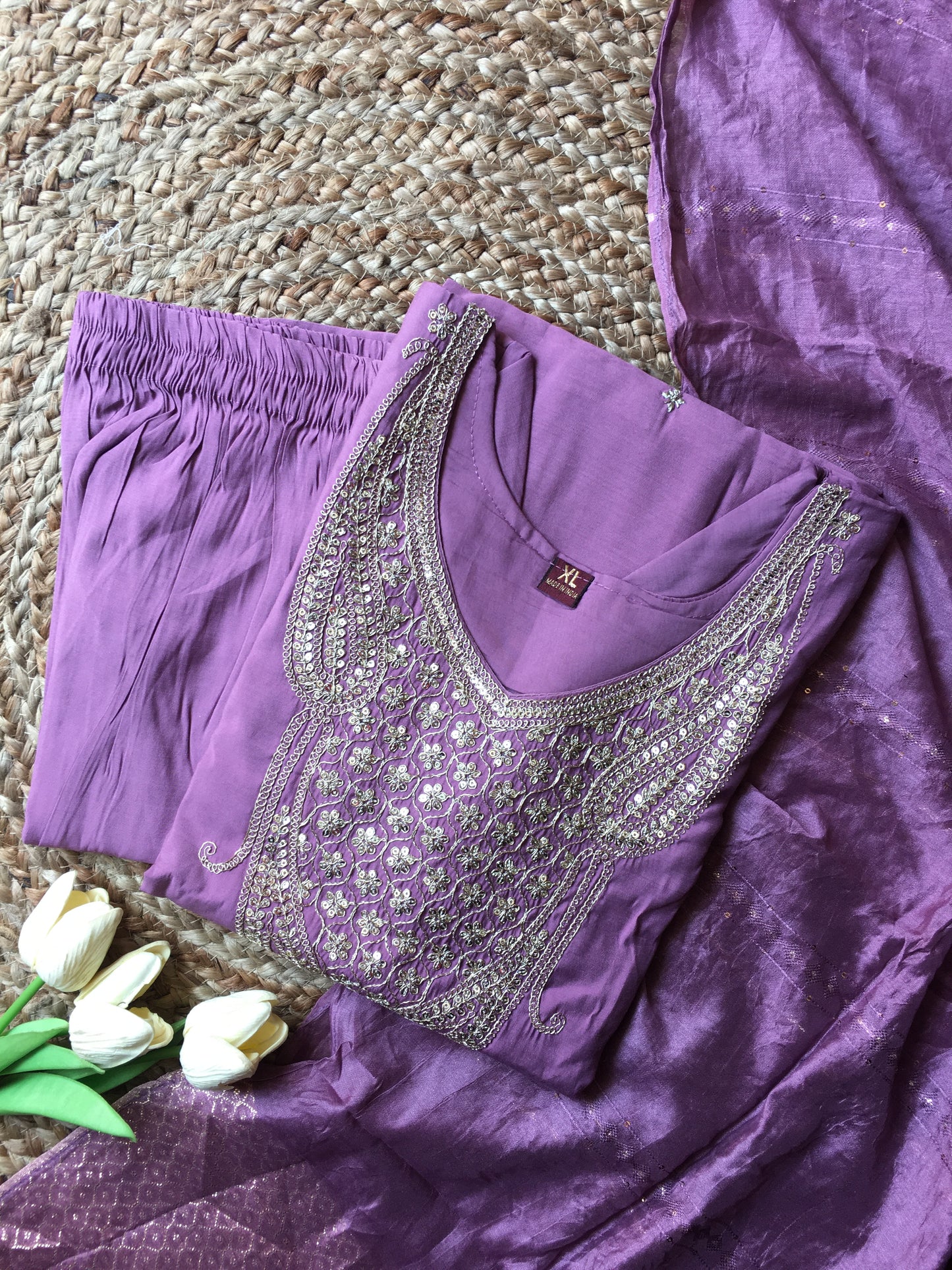 Roman Silk Embroidered Partywear Suit