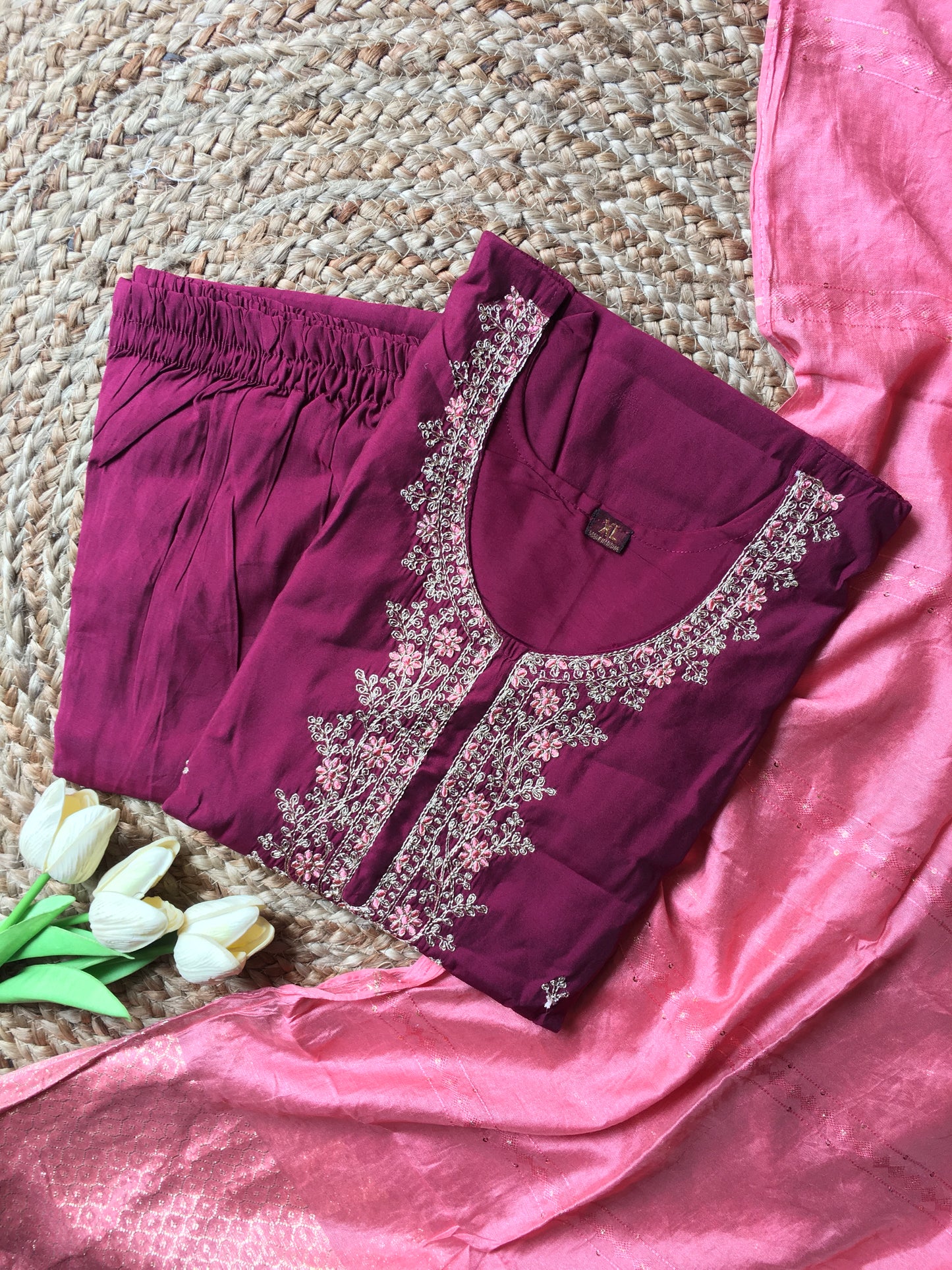 Roman Silk Embroidered Partywear Suit