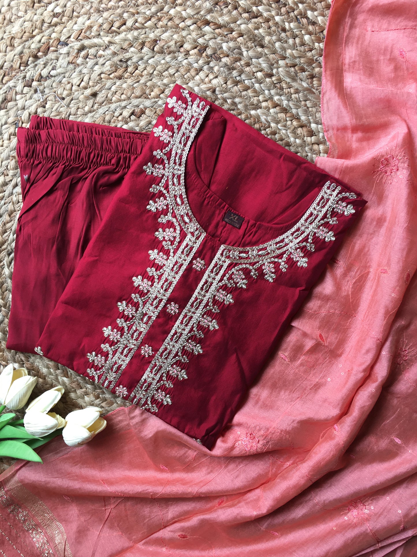 Roman Silk Embroidered Partywear Suit