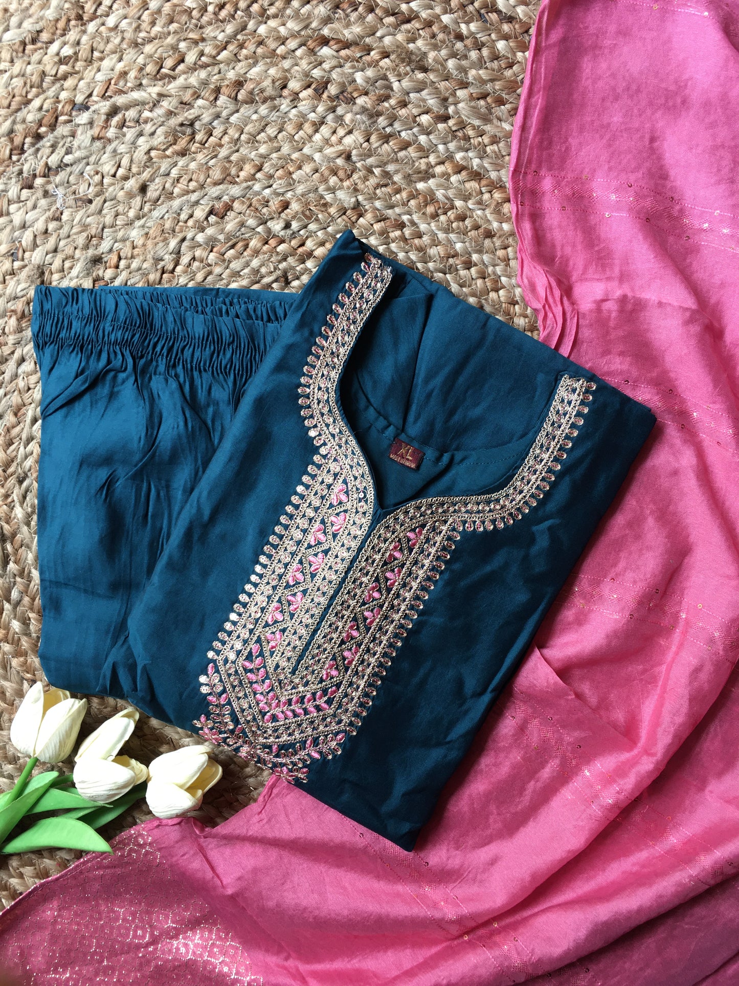 Roman Silk Embroidered Partywear Suit