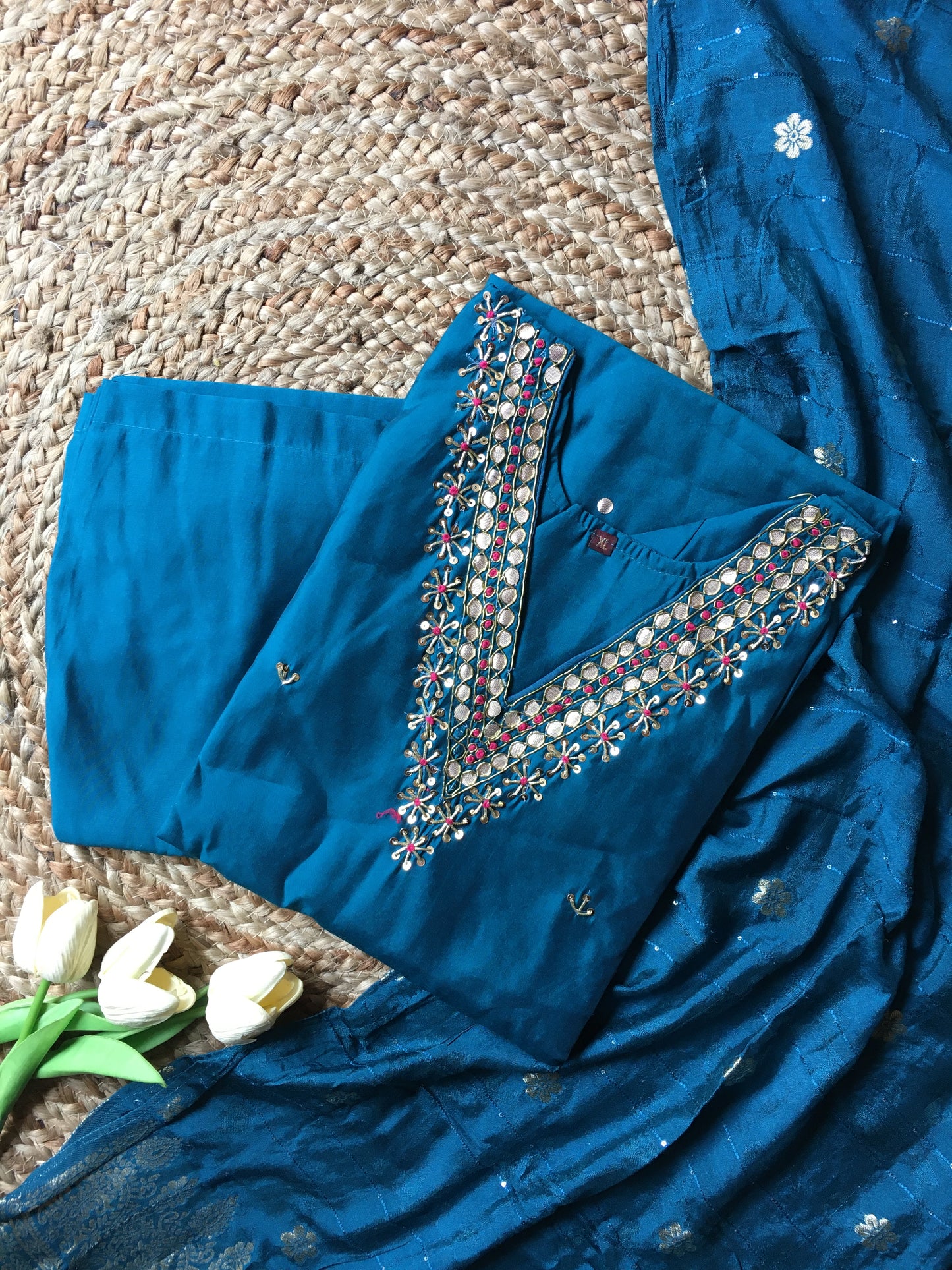 Roman Silk Embroidered Partywear Suit