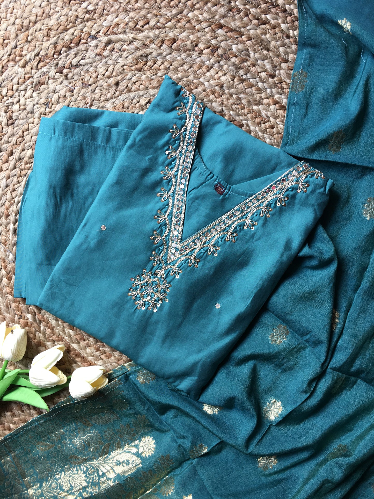 Roman Silk Embroidered Partywear Suit