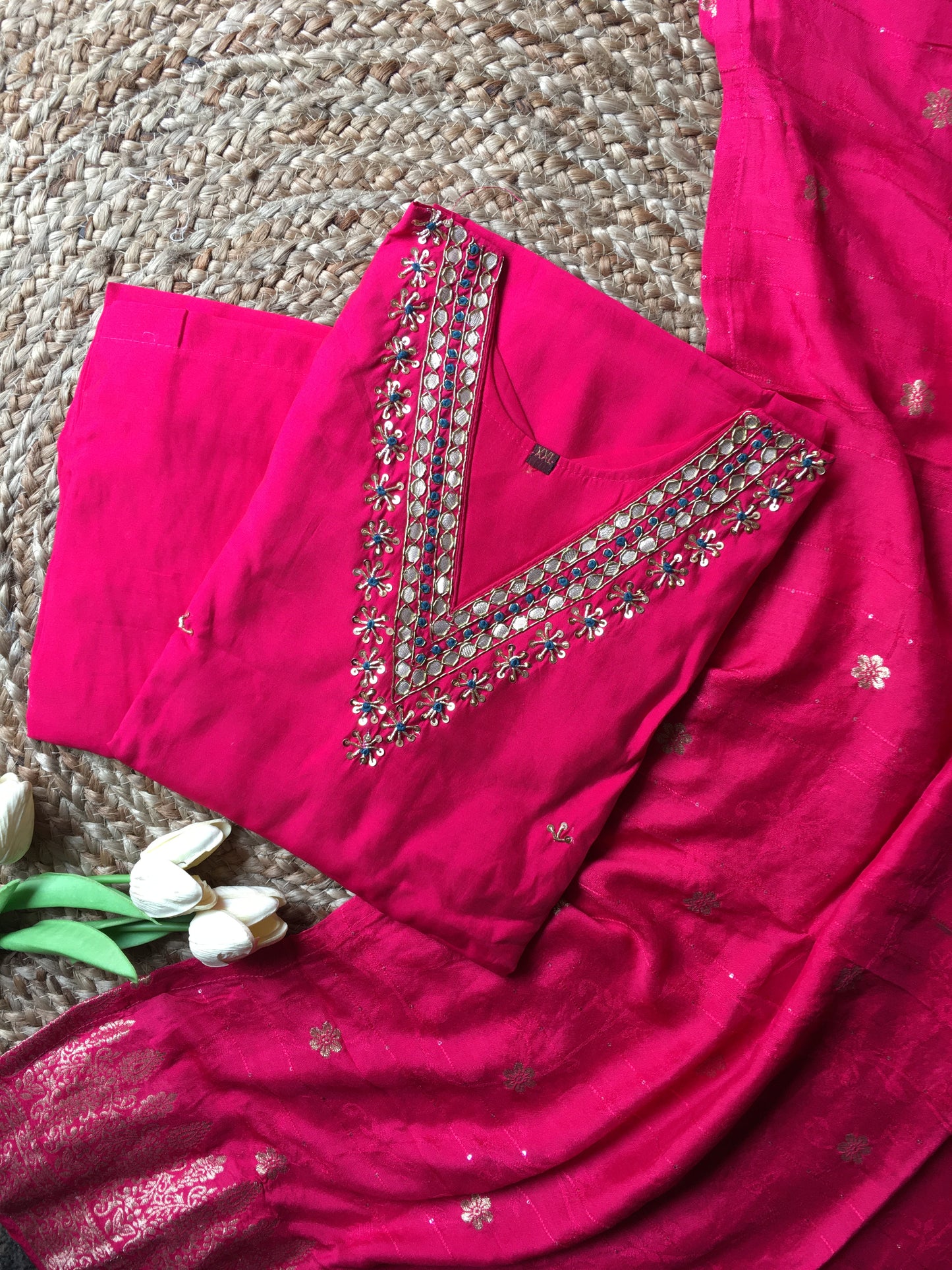Roman Silk Embroidered Partywear Suit