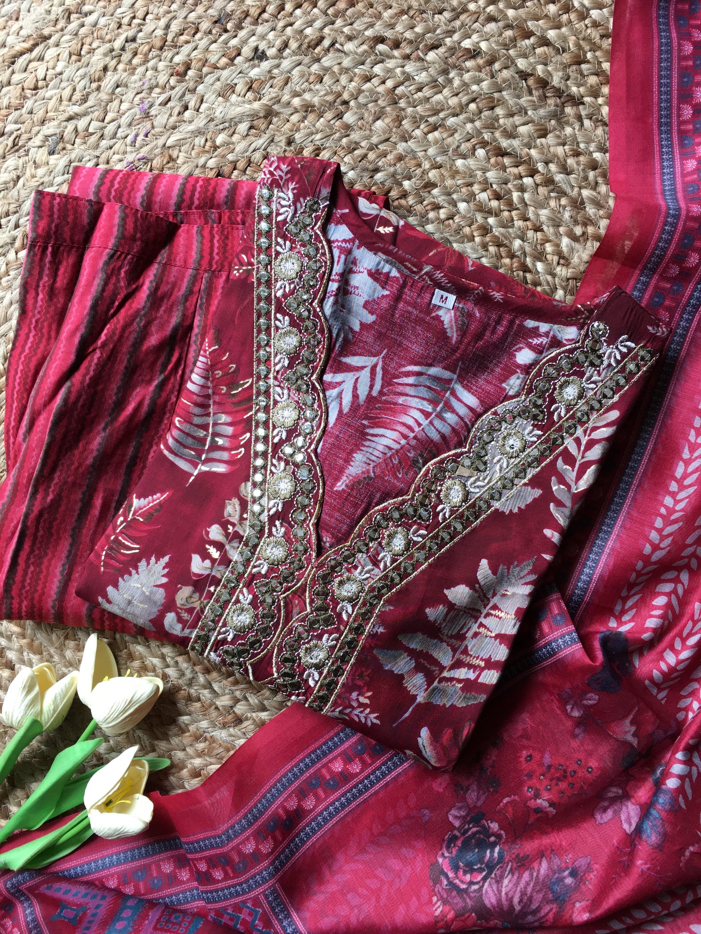 Muslin Embroidered Three Piece Suit