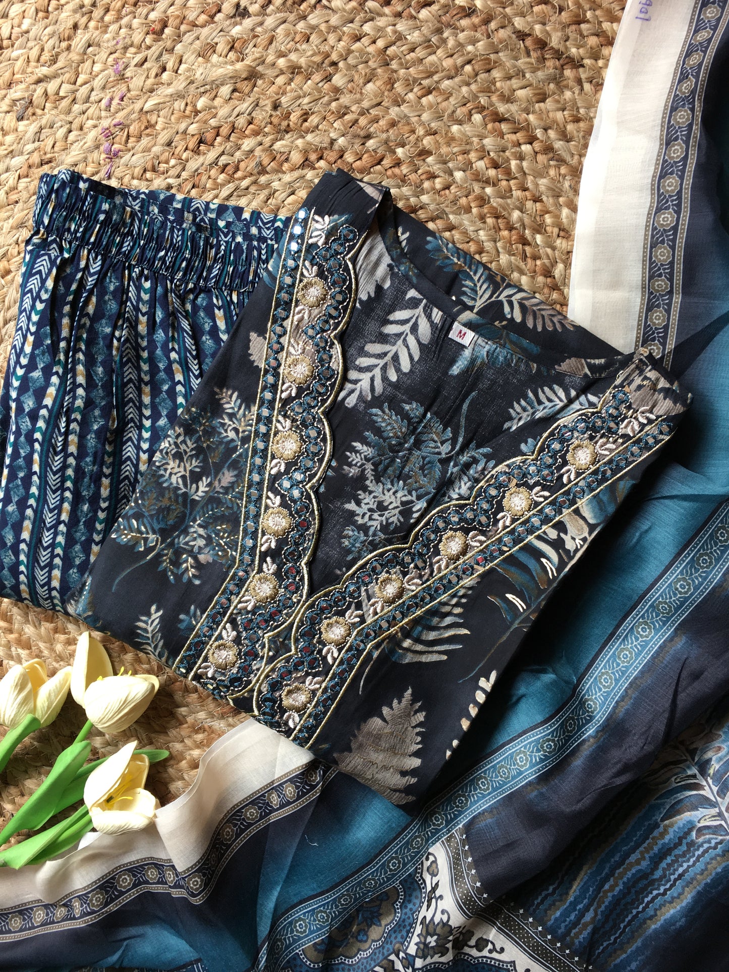 Muslin Embroidered Three Piece Suit