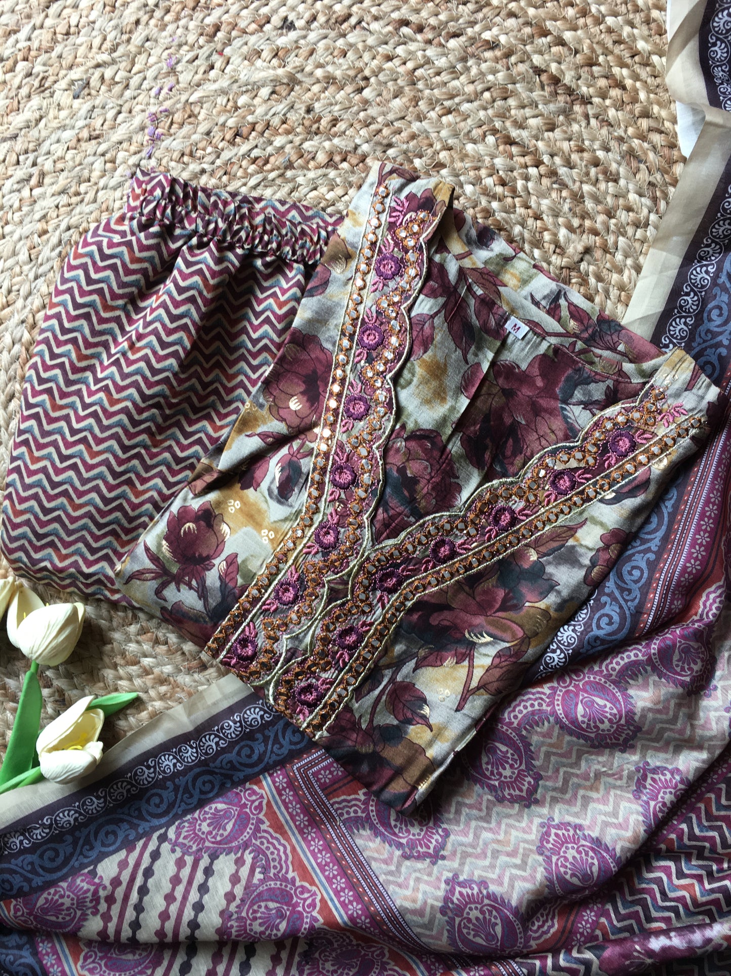 Muslin Embroidered Three Piece Suit