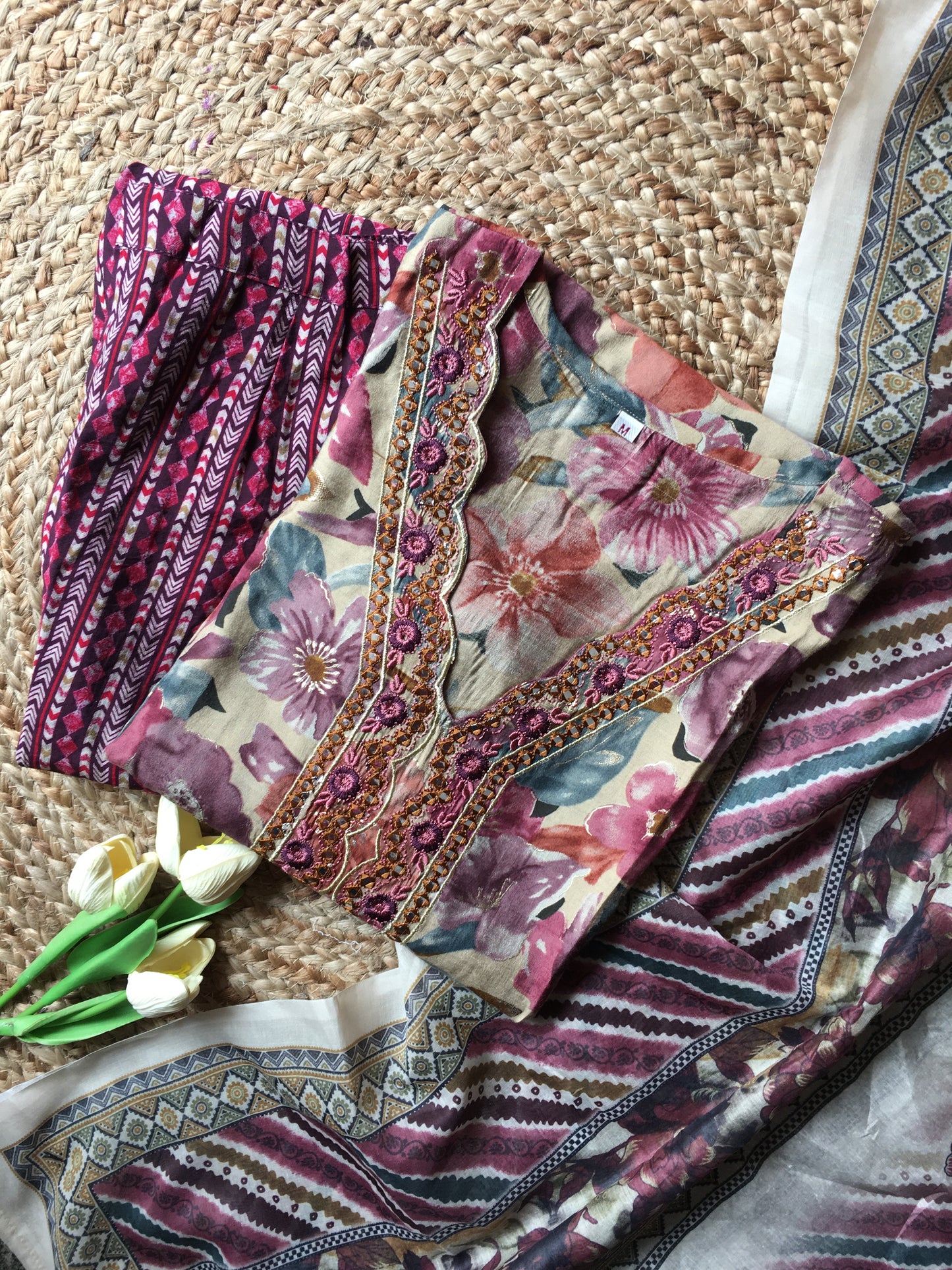 Muslin Embroidered Three Piece Suit