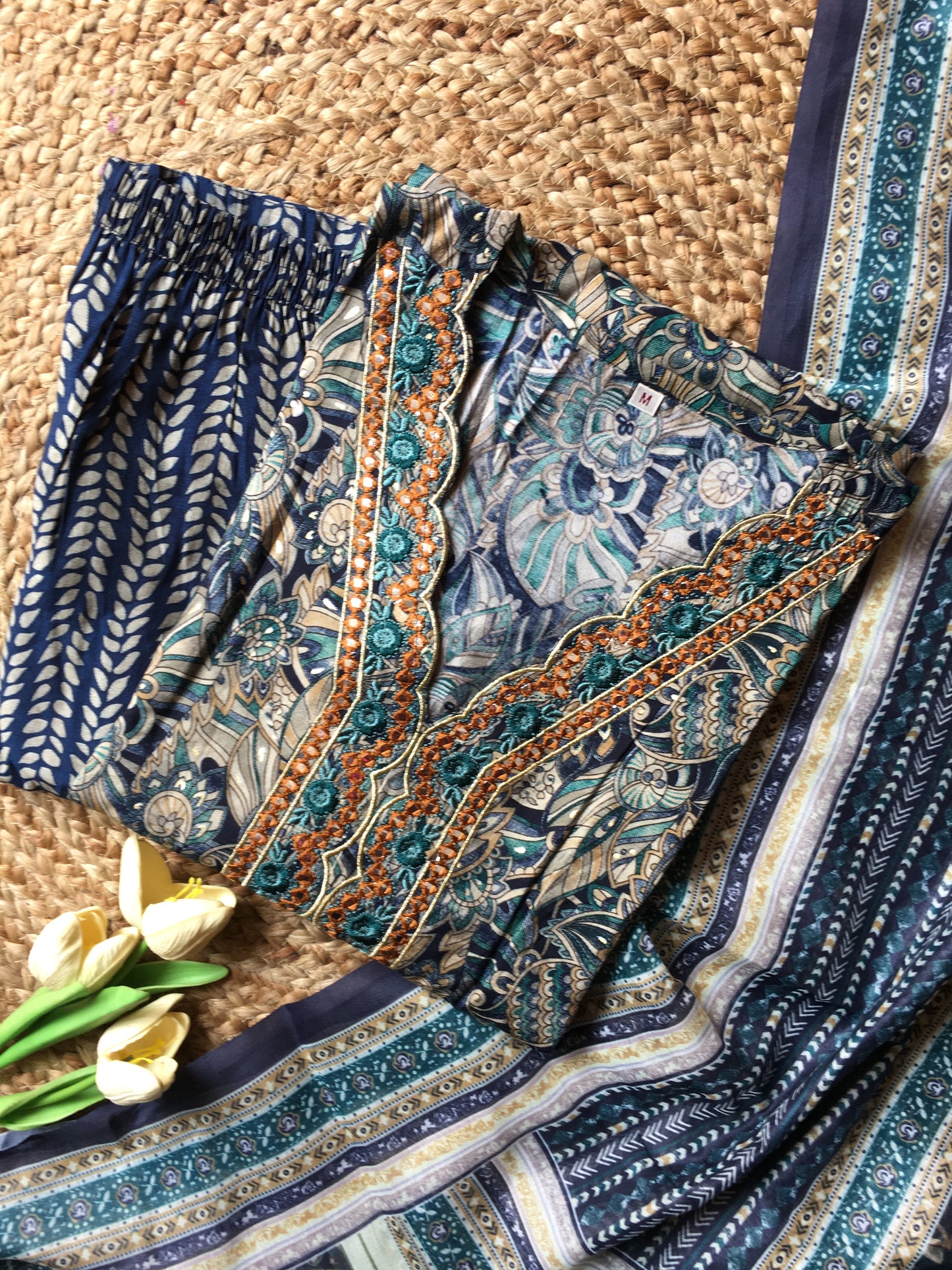 Muslin Embroidered Three Piece Suit