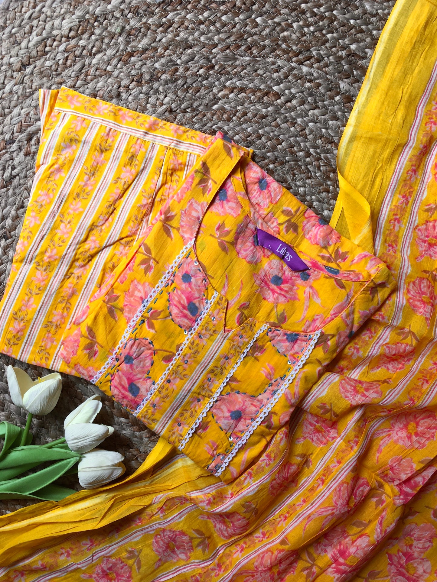 Embroidered Cotton Three Piece Set