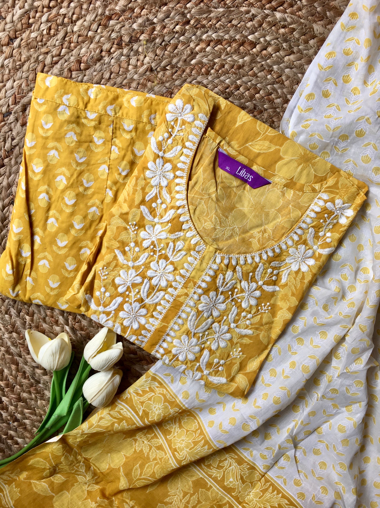 Embroidered Cotton Three Piece Set