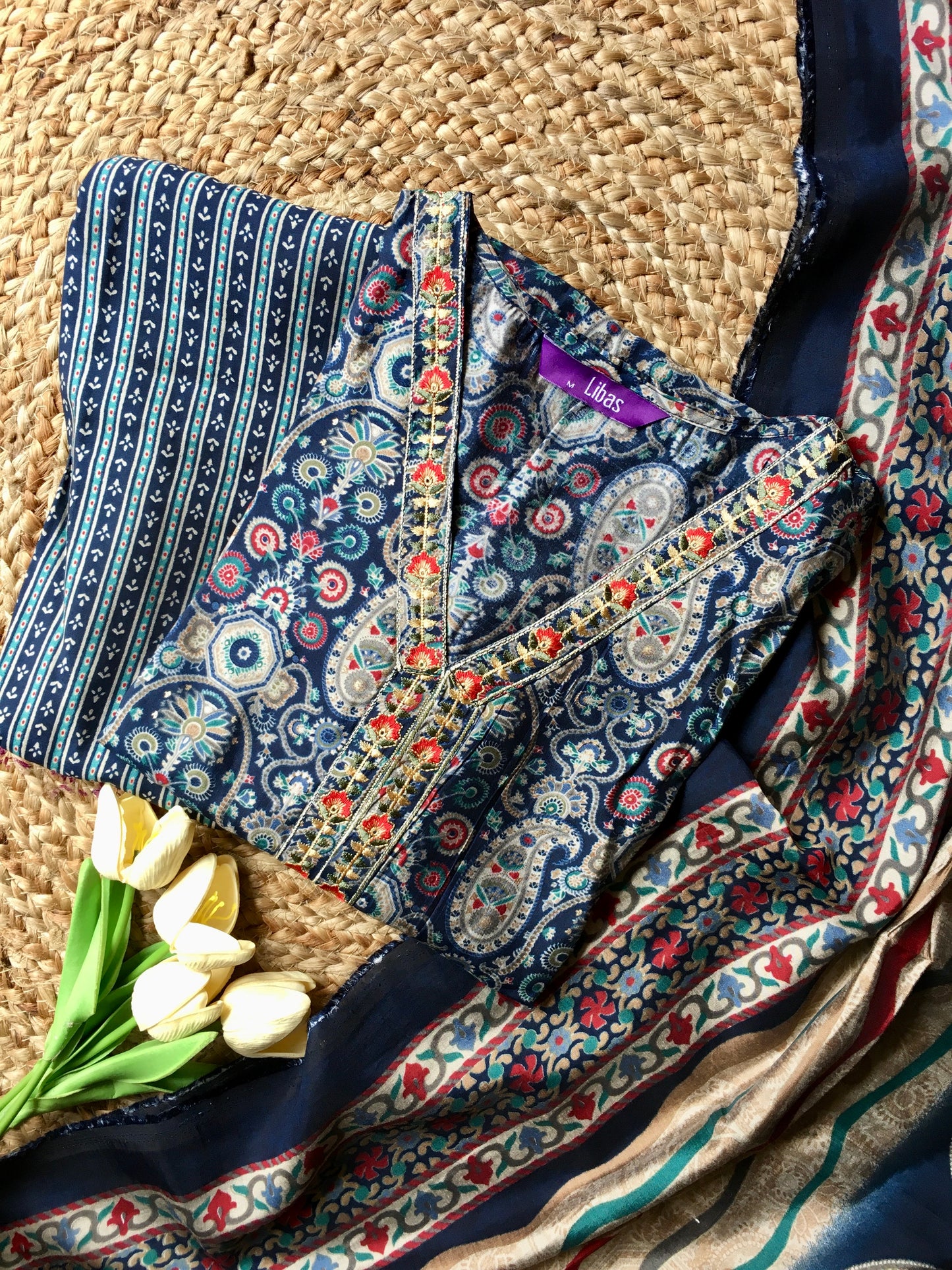 Muslin Three Piece Embroiderd Suit
