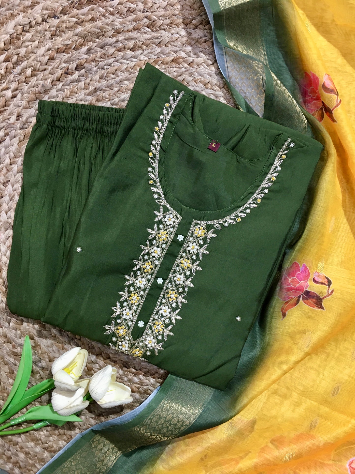 Silk Embroidered Partywear Three Piece Suit