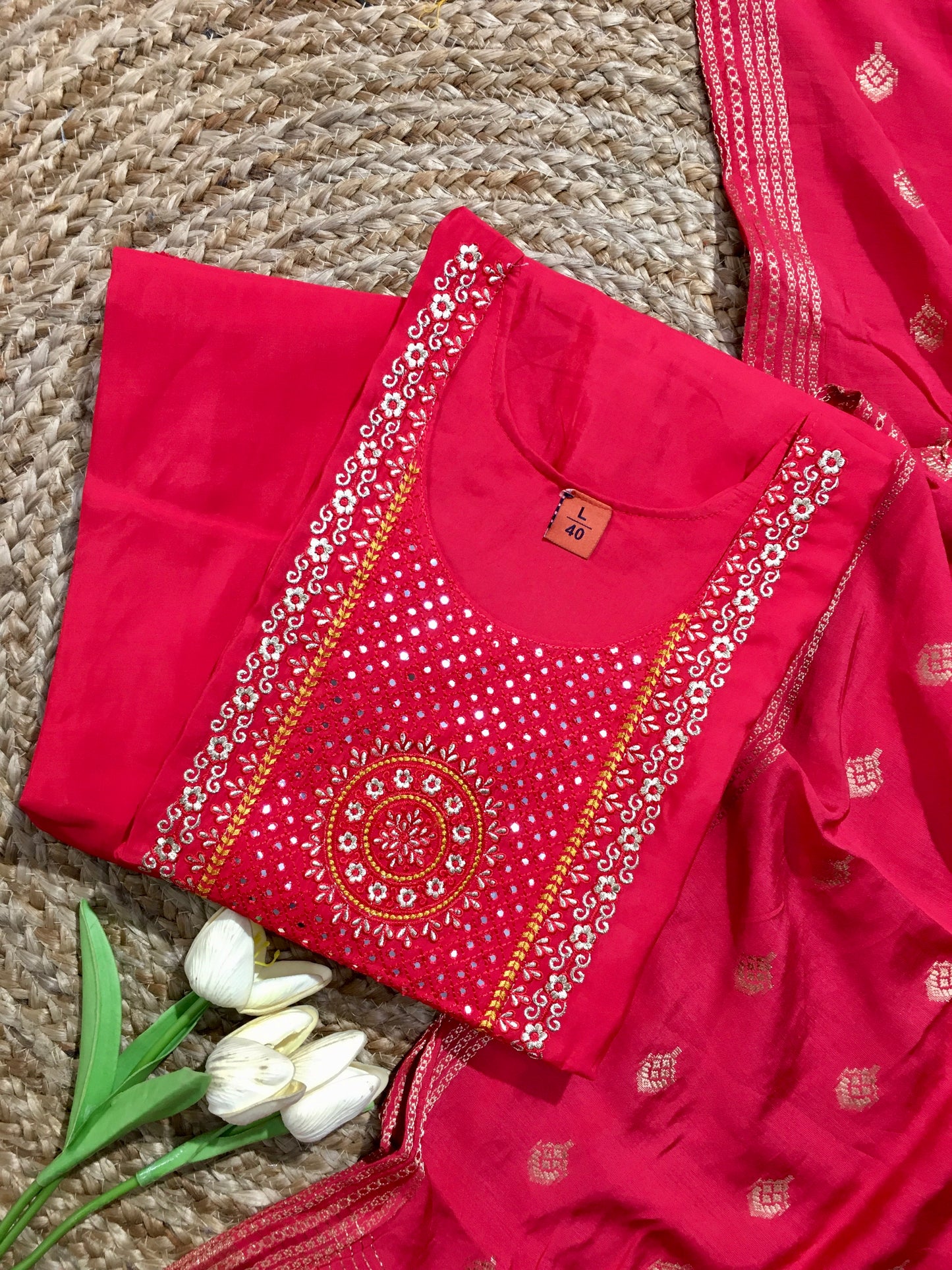 Silk Embroidered Partywear Three Piece Suit