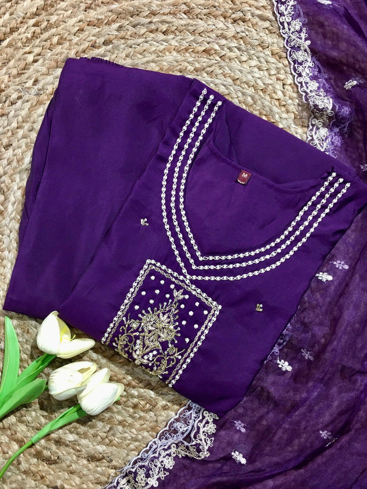 Silk Embroidered Partywear Three Piece Suit