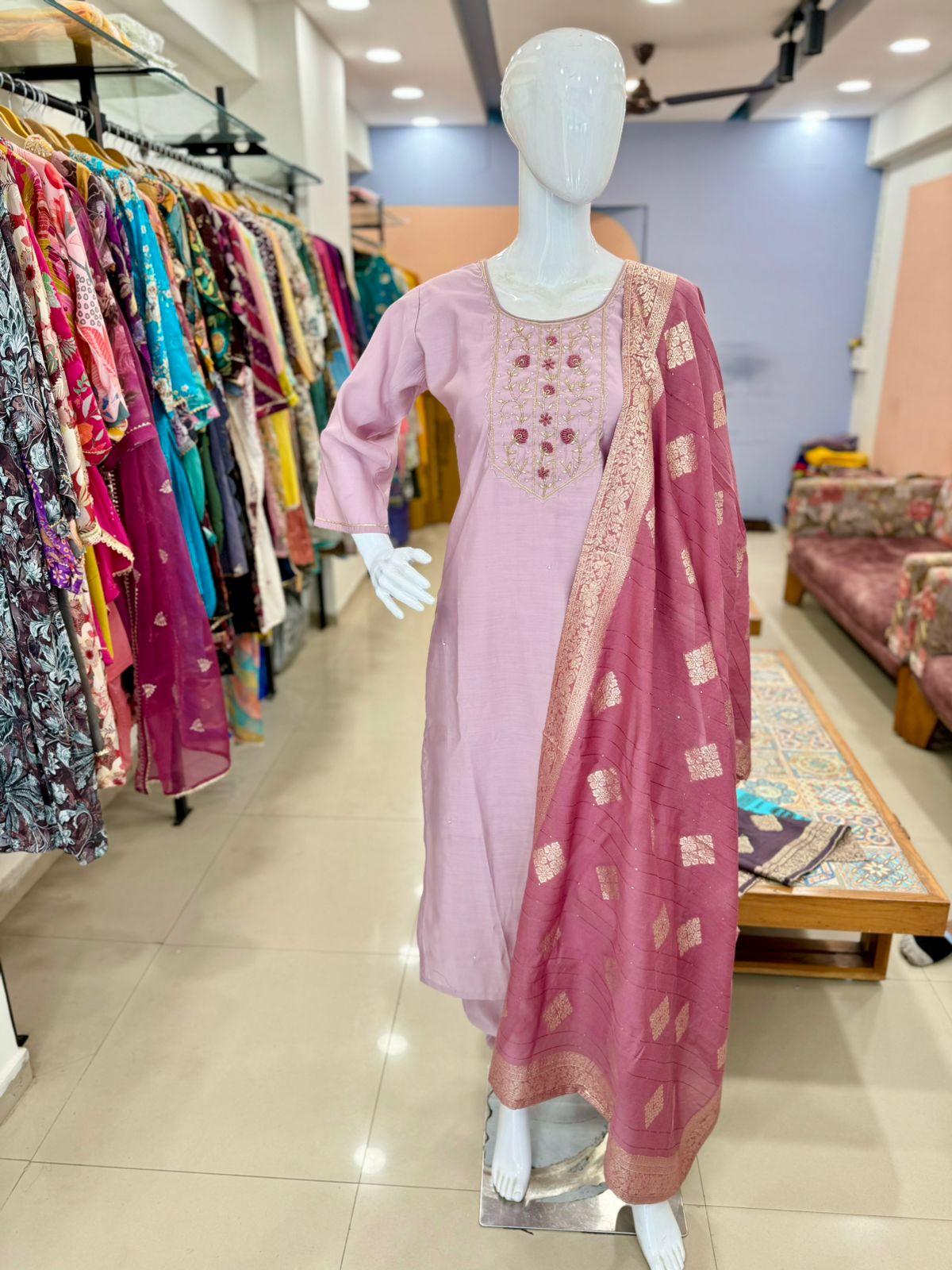 Lavender Handwork Sik Suit