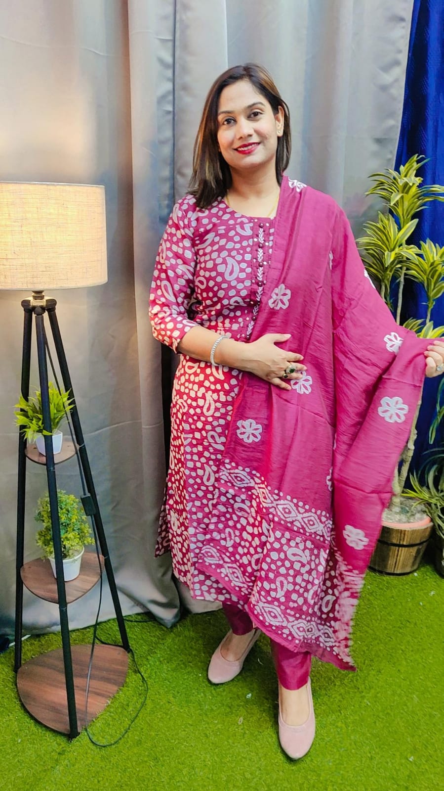 Pure Chanderi Silk Baatik Partywear Shuit