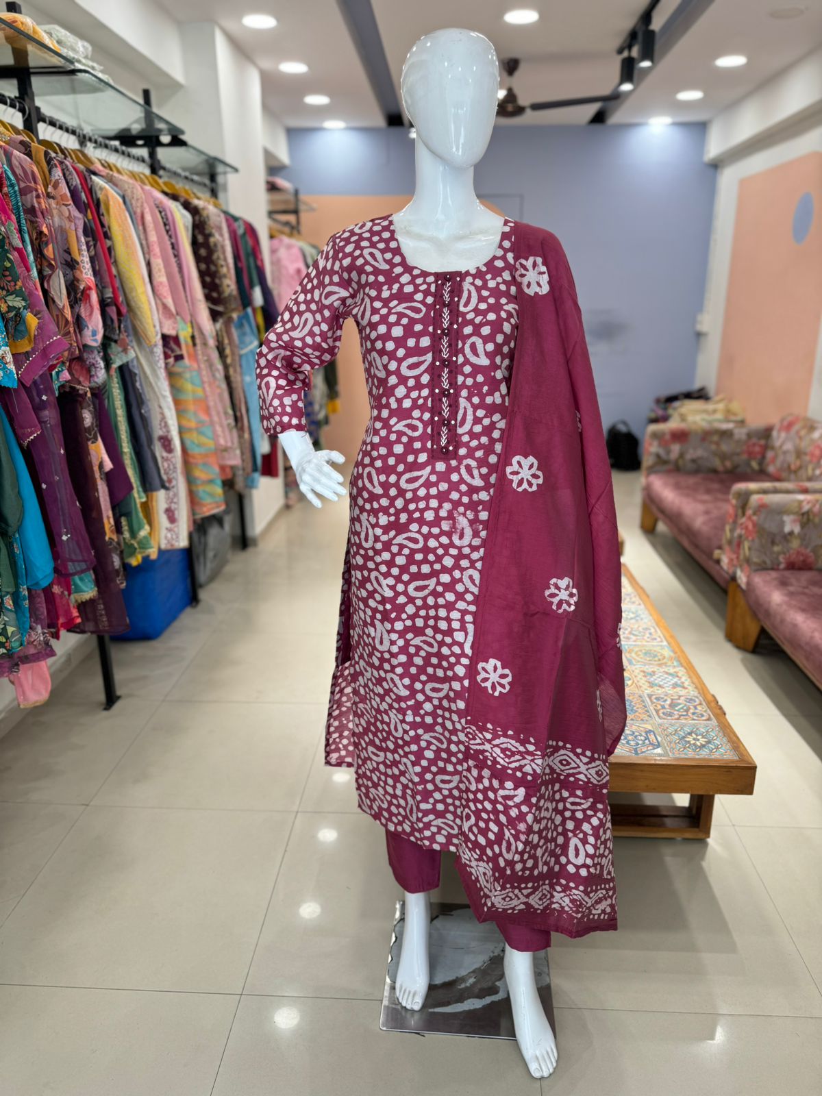 Pure Chanderi Silk Baatik Partywear Shuit