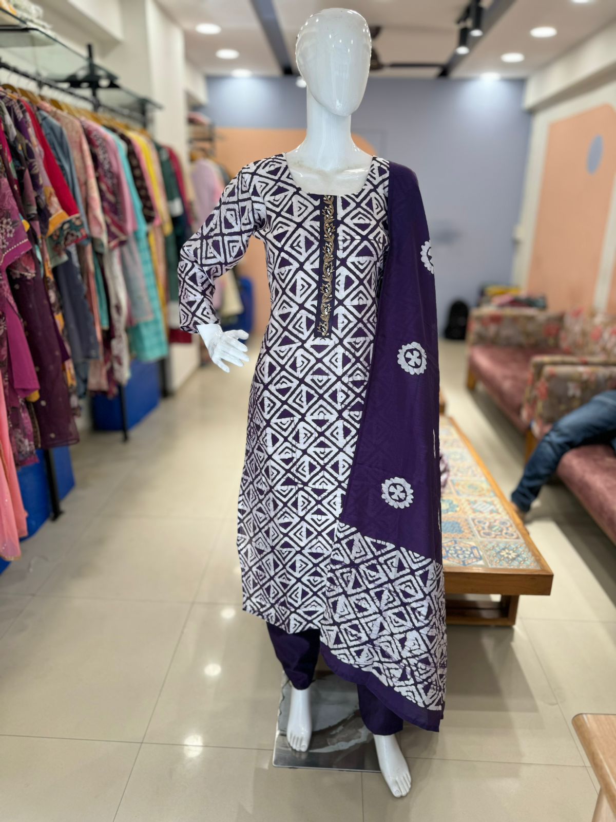Pure Chanderi Silk Baatik Partywear Shuit