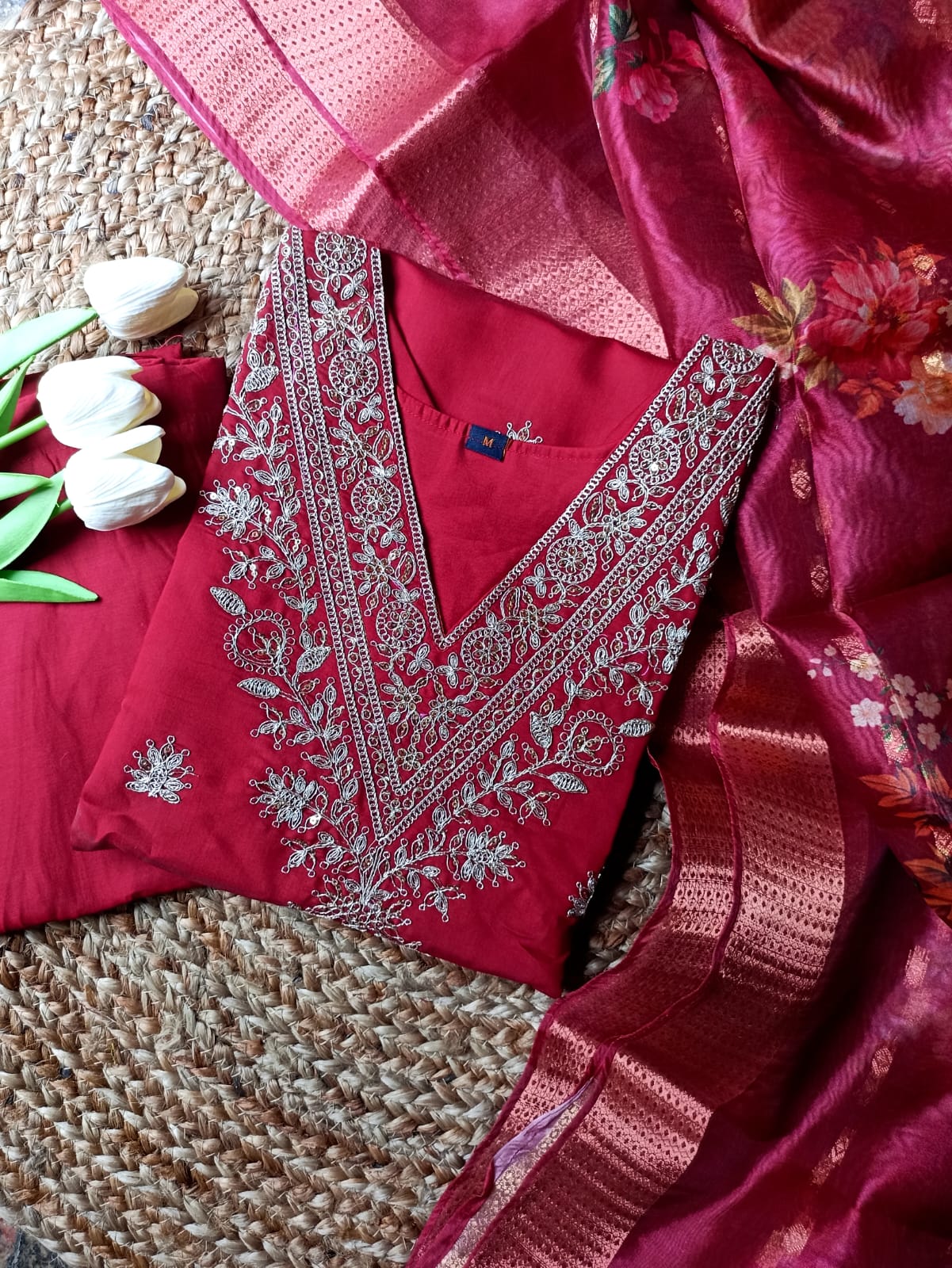 Pure Dola Silk Suit with Oraganza Dupatta