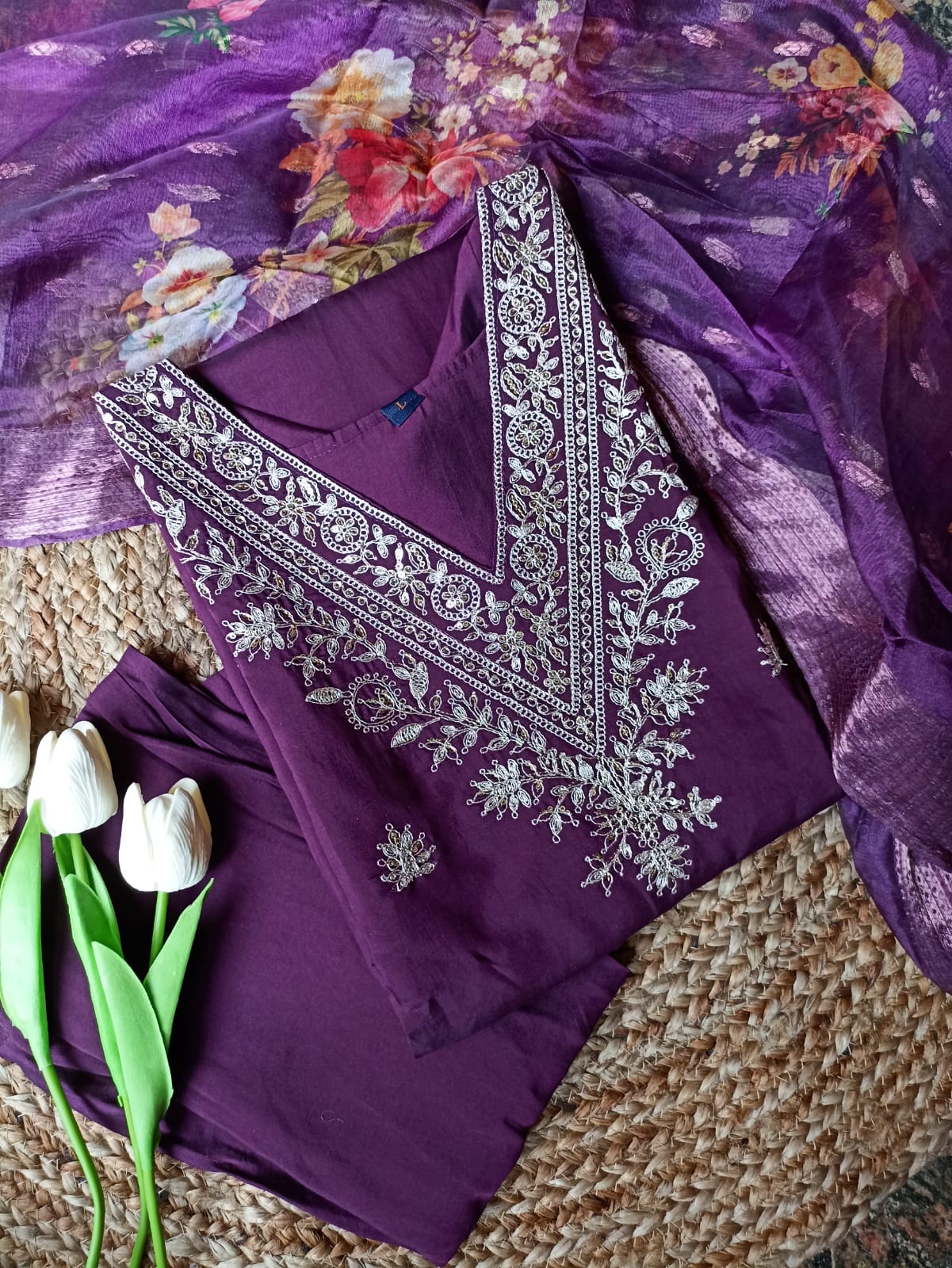 Pure Dola Silk Suit with Oraganza Dupatta
