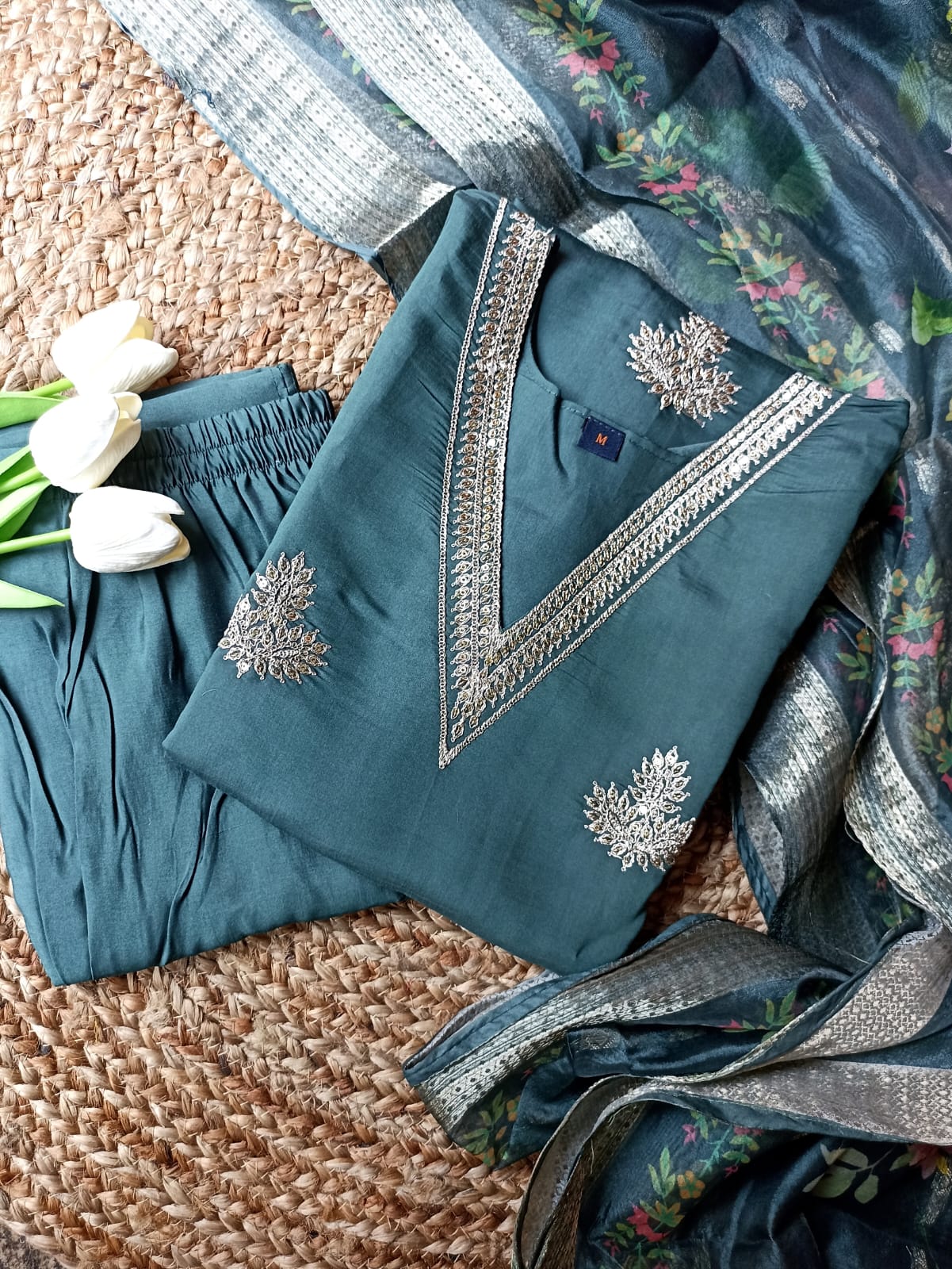 Pure Dola Silk Suit with Oraganza Dupatta
