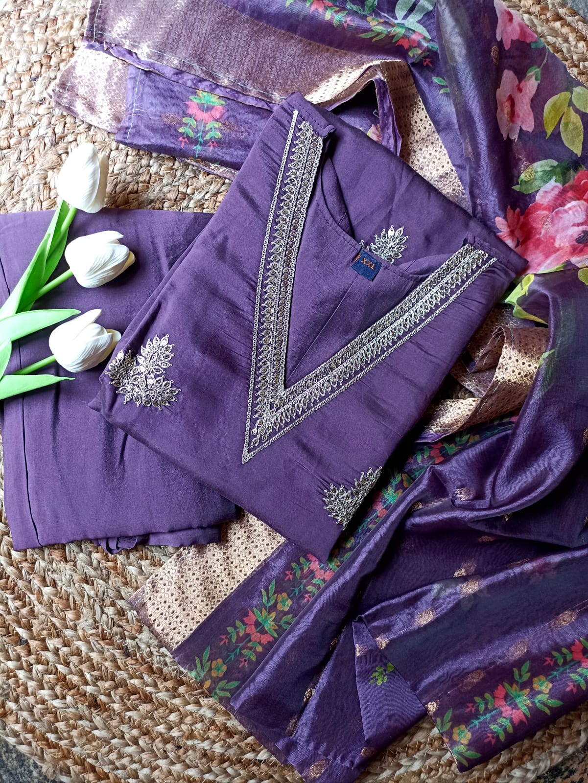 Pure Dola Silk Suit with Oraganza Dupatta