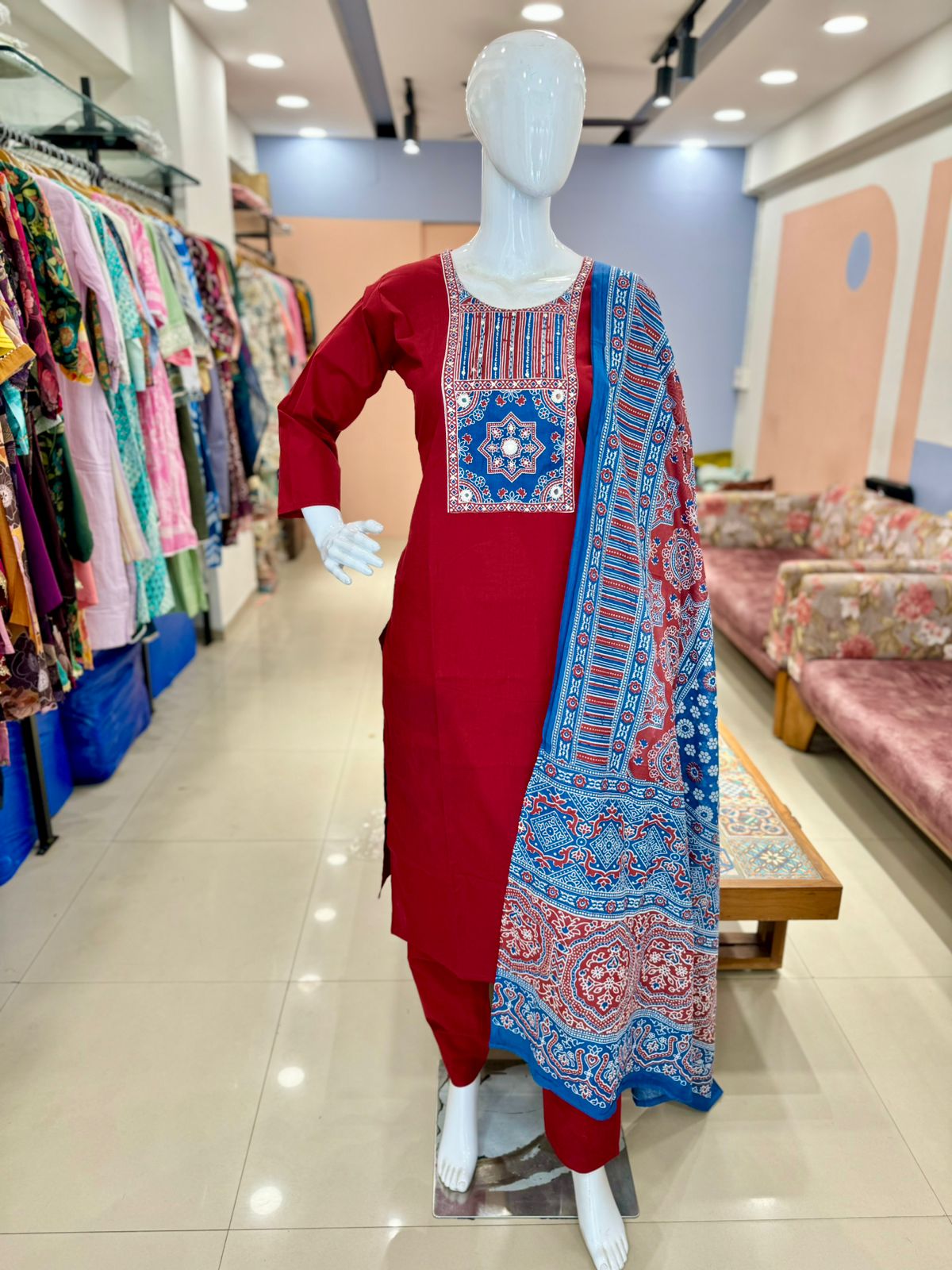 Pure Cotton Embroidered Suit