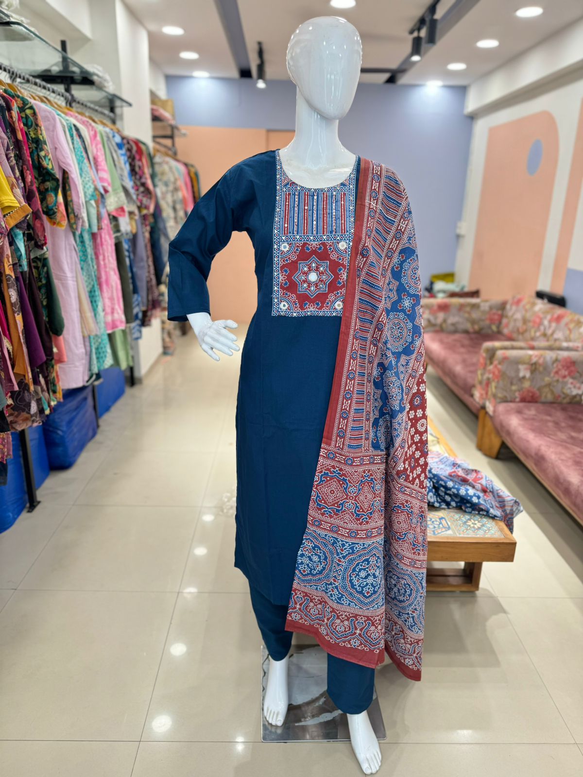 Pure Cotton Embroidered Suit