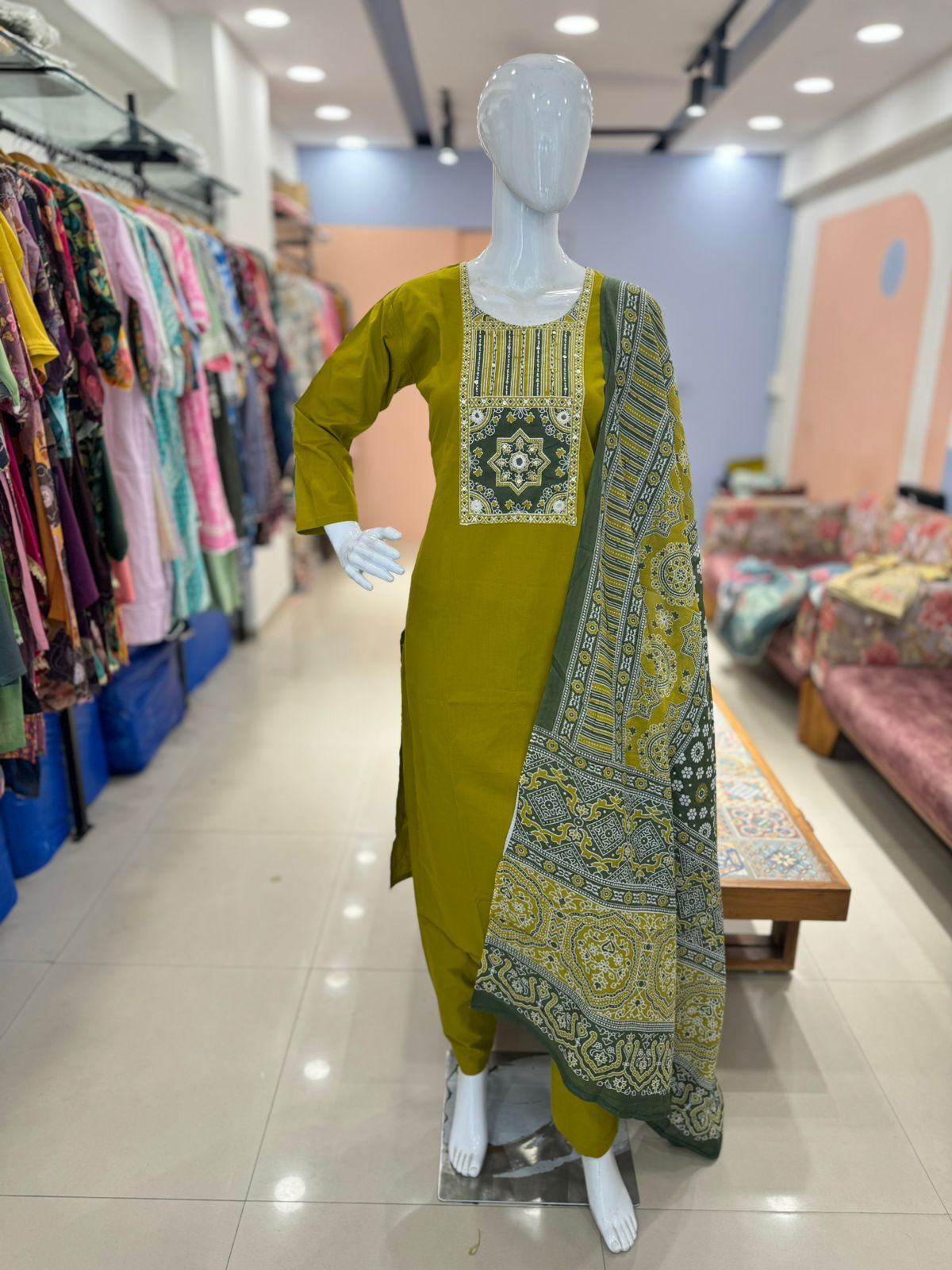 Pure Cotton Embroidered Suit