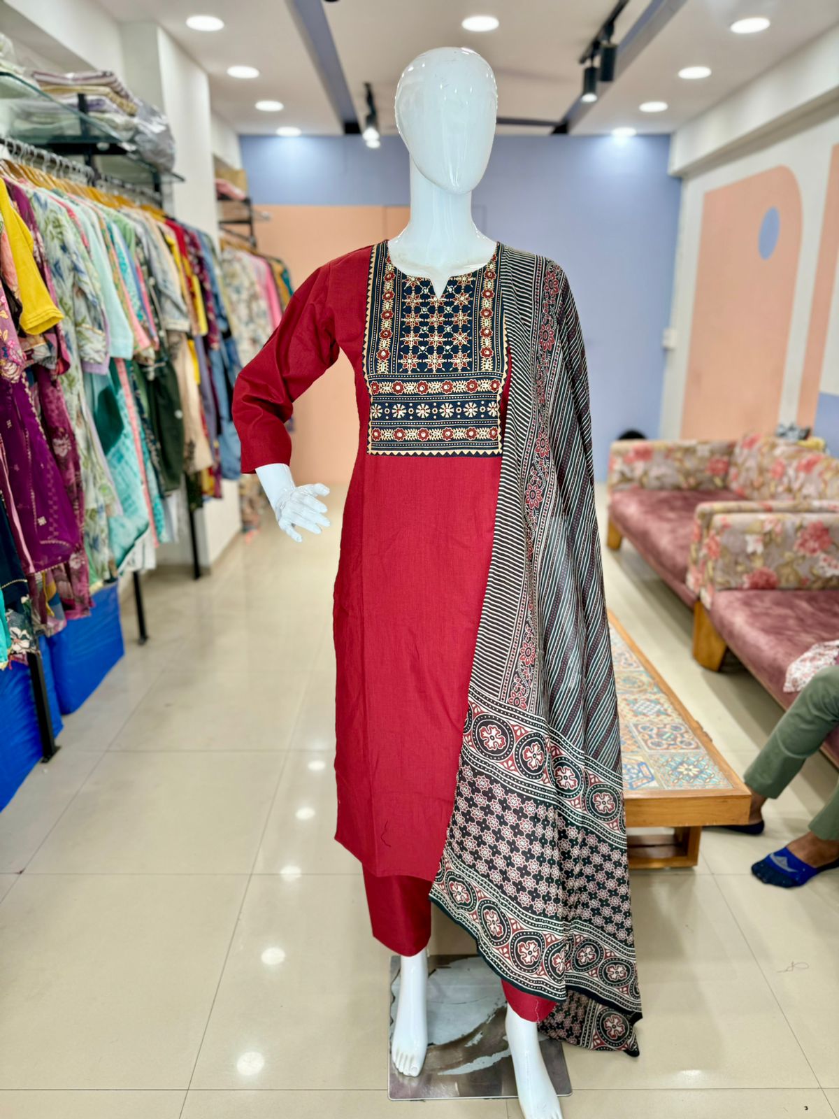 Pure Cotton Embroidered Suit