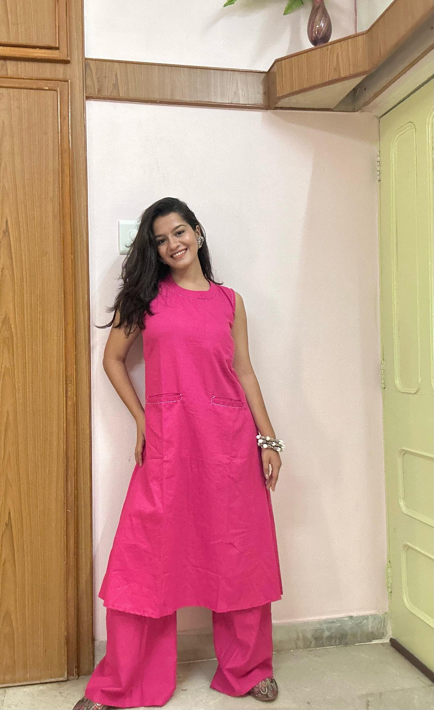 Cotton Sleeveless Kurta Plazo Set