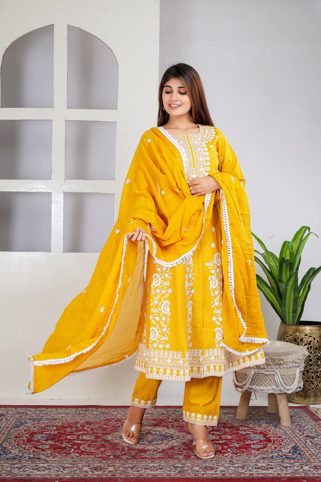 Pure Cotton Anarkali Three Piece Set