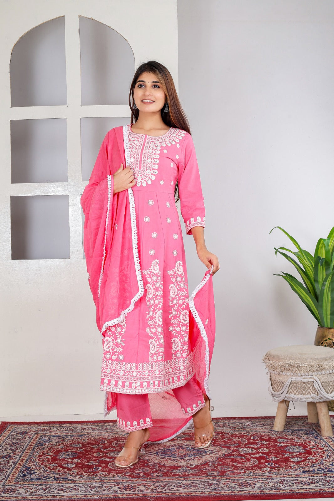 Pure Cotton Anarkali Three Piece Set