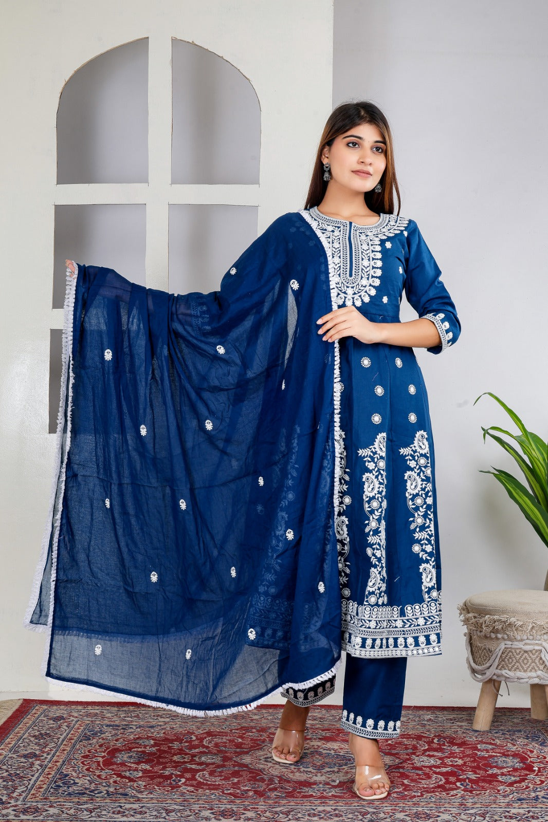 Pure Cotton Anarkali Three Piece Set