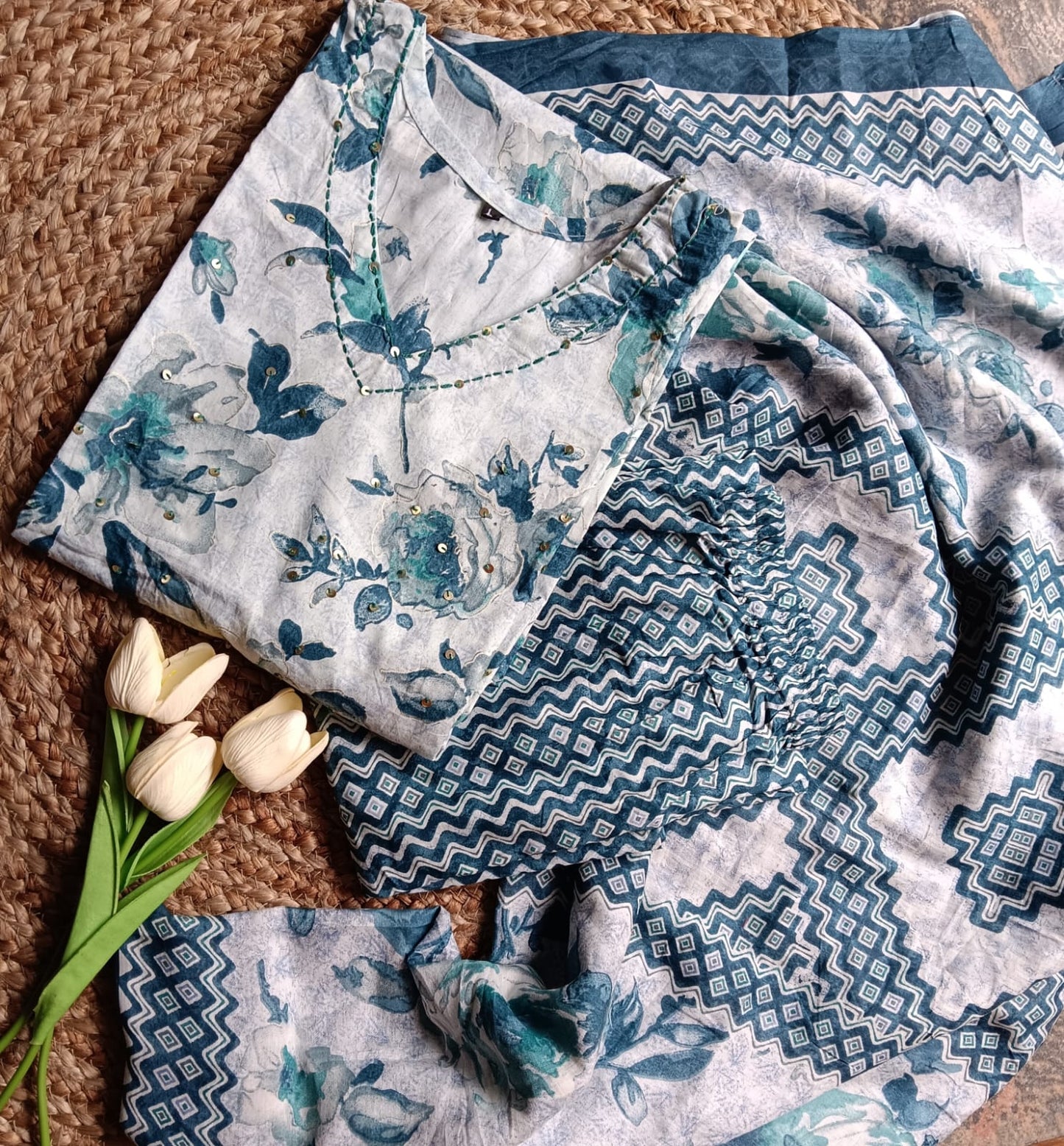 Cotton Three Piece Suit Set Sleeveless (Sleeves Attached )