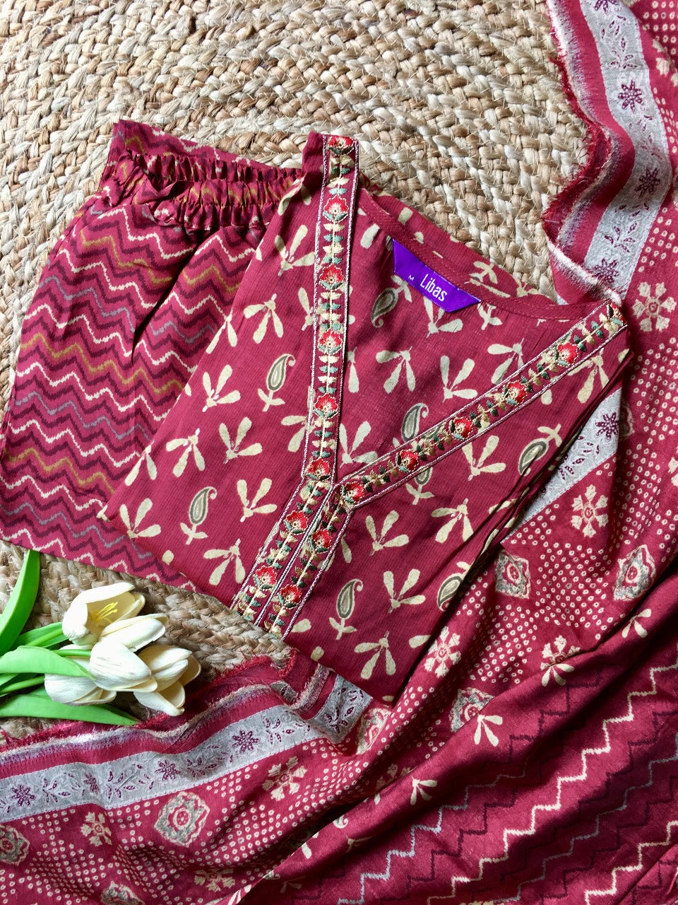 Muslin Three Piece Embroidered Suit