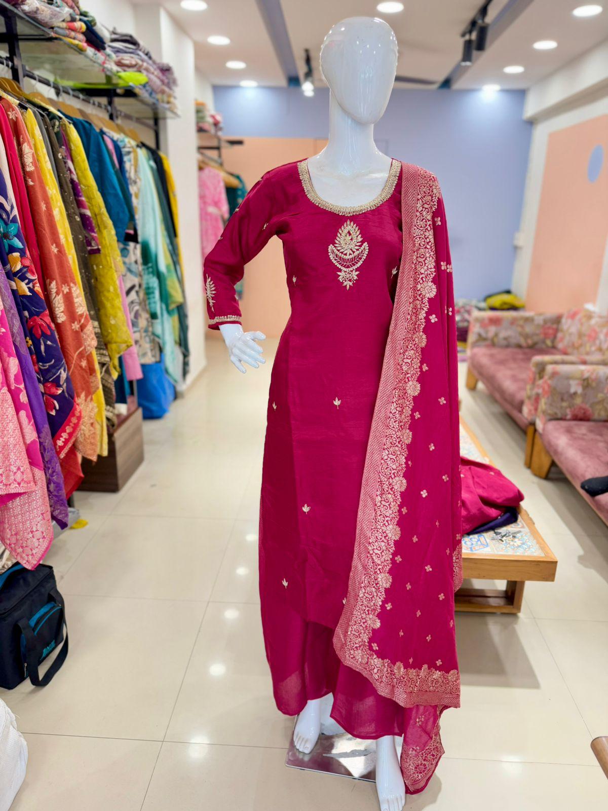 Dola Silk Embroidered Partywear Three Piece Suit Set π
