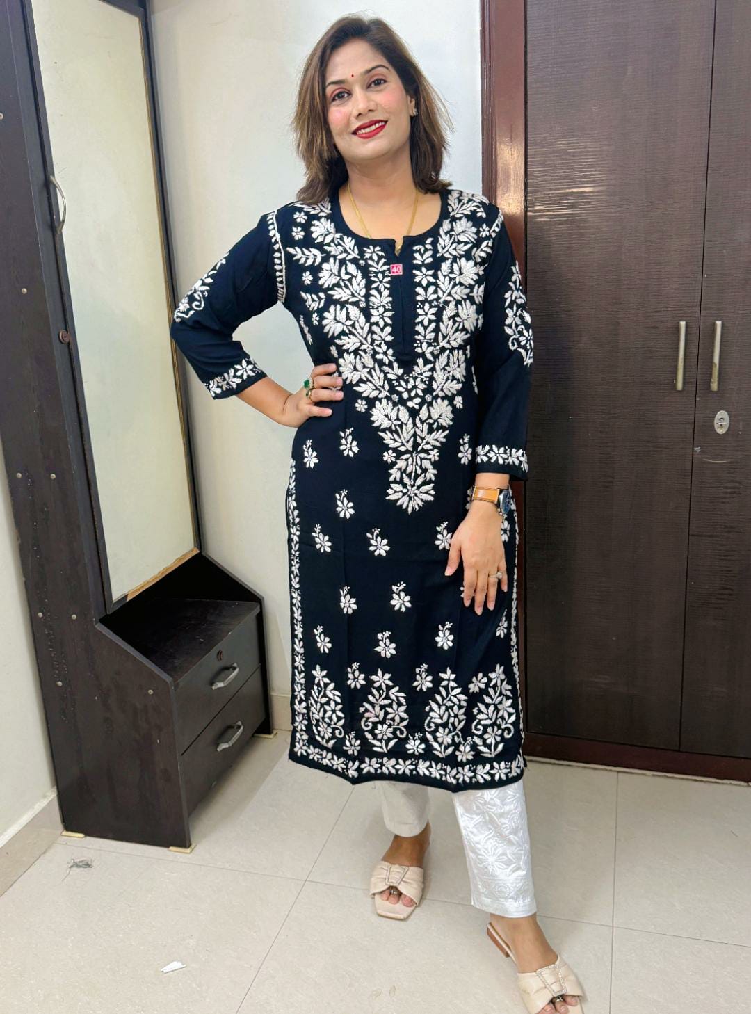 Lucknavi Chikankari Premium Rayon Kurta