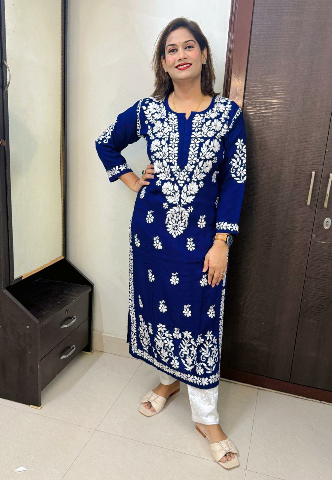 Lucknavi Chikankari Premium Rayon Kurta