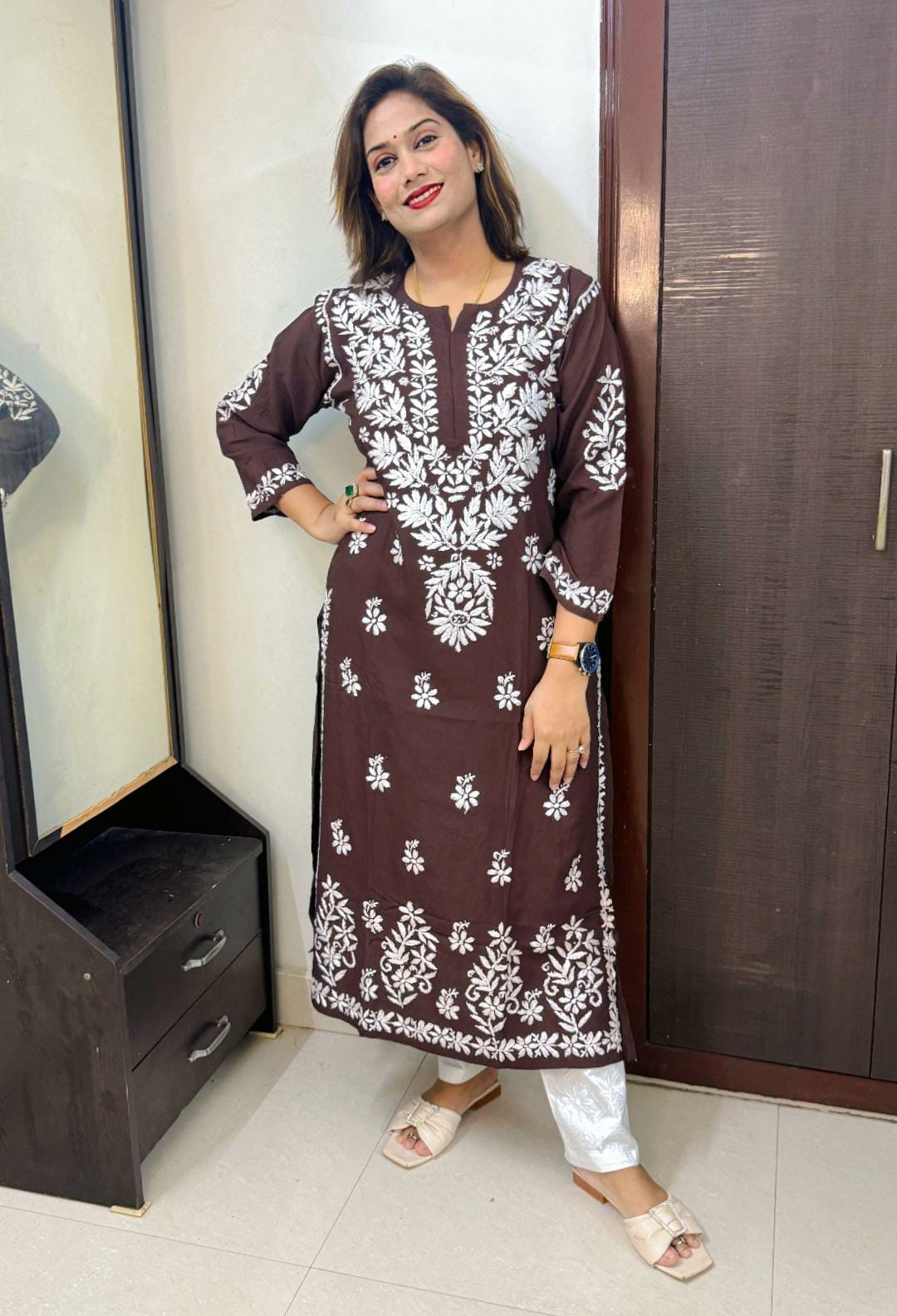 Lucknavi Chikankari Premium Rayon Kurta
