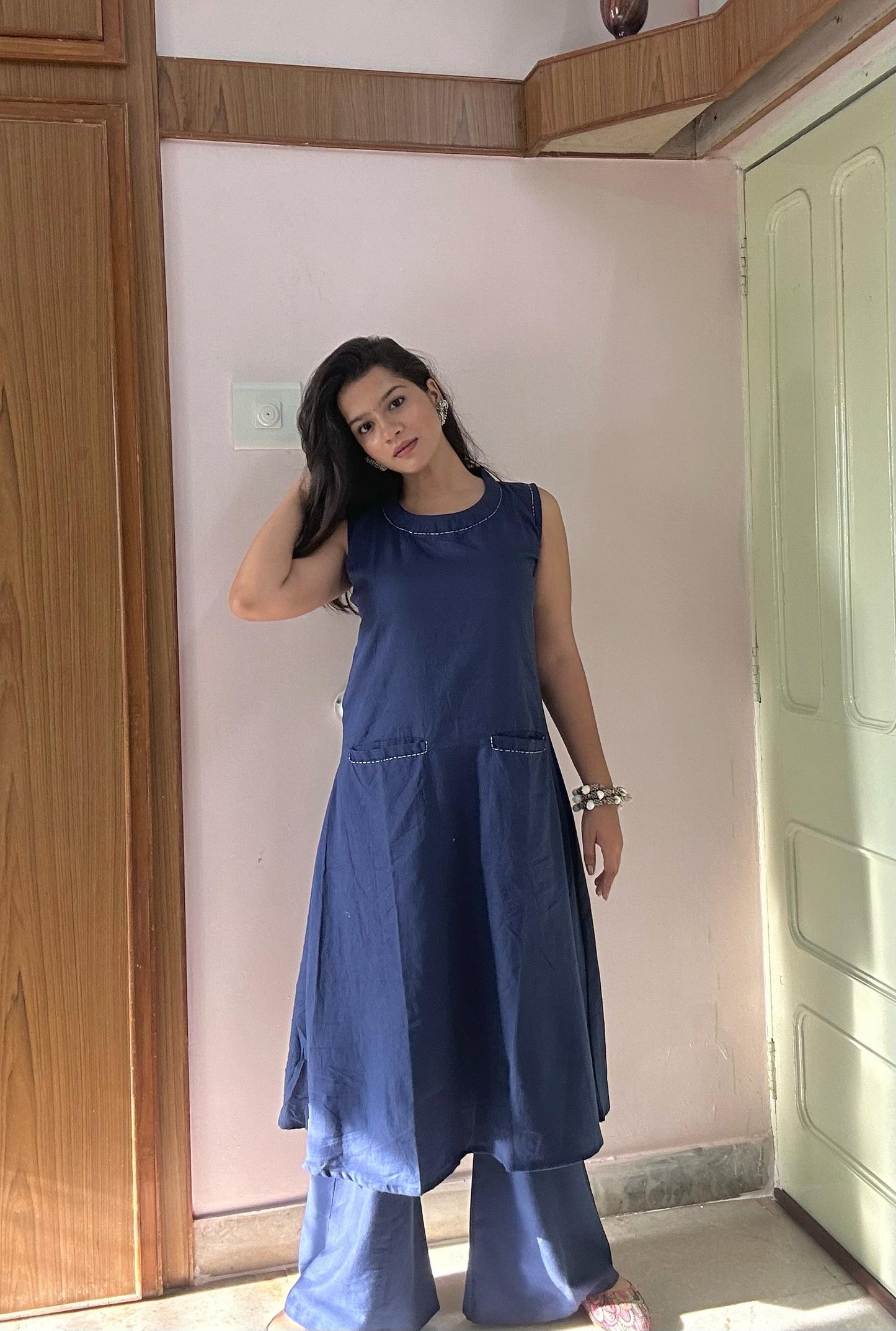 Cotton Sleeveless Kurta Plazo Set