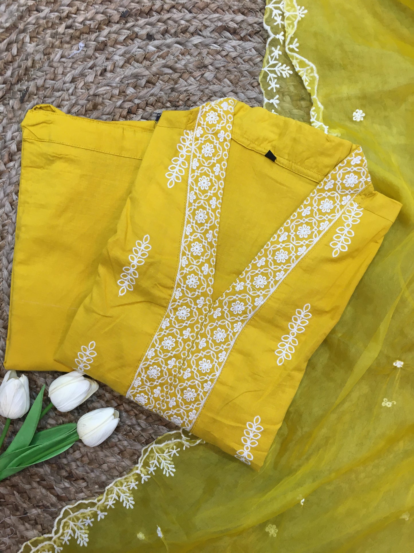 Pure Cotton Embroidered Three Piece Suit