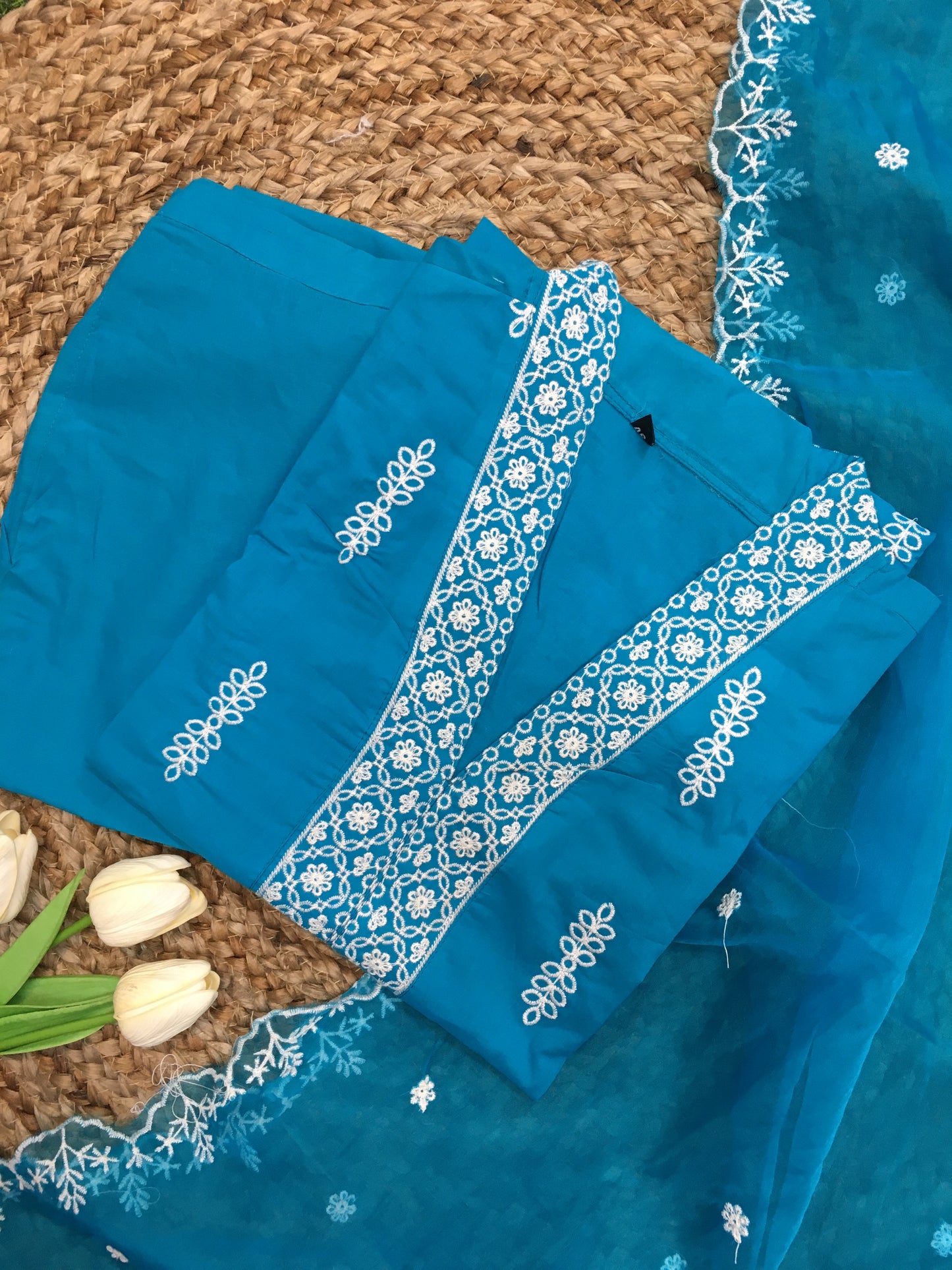 Pure Cotton Embroidered Three Piece Suit