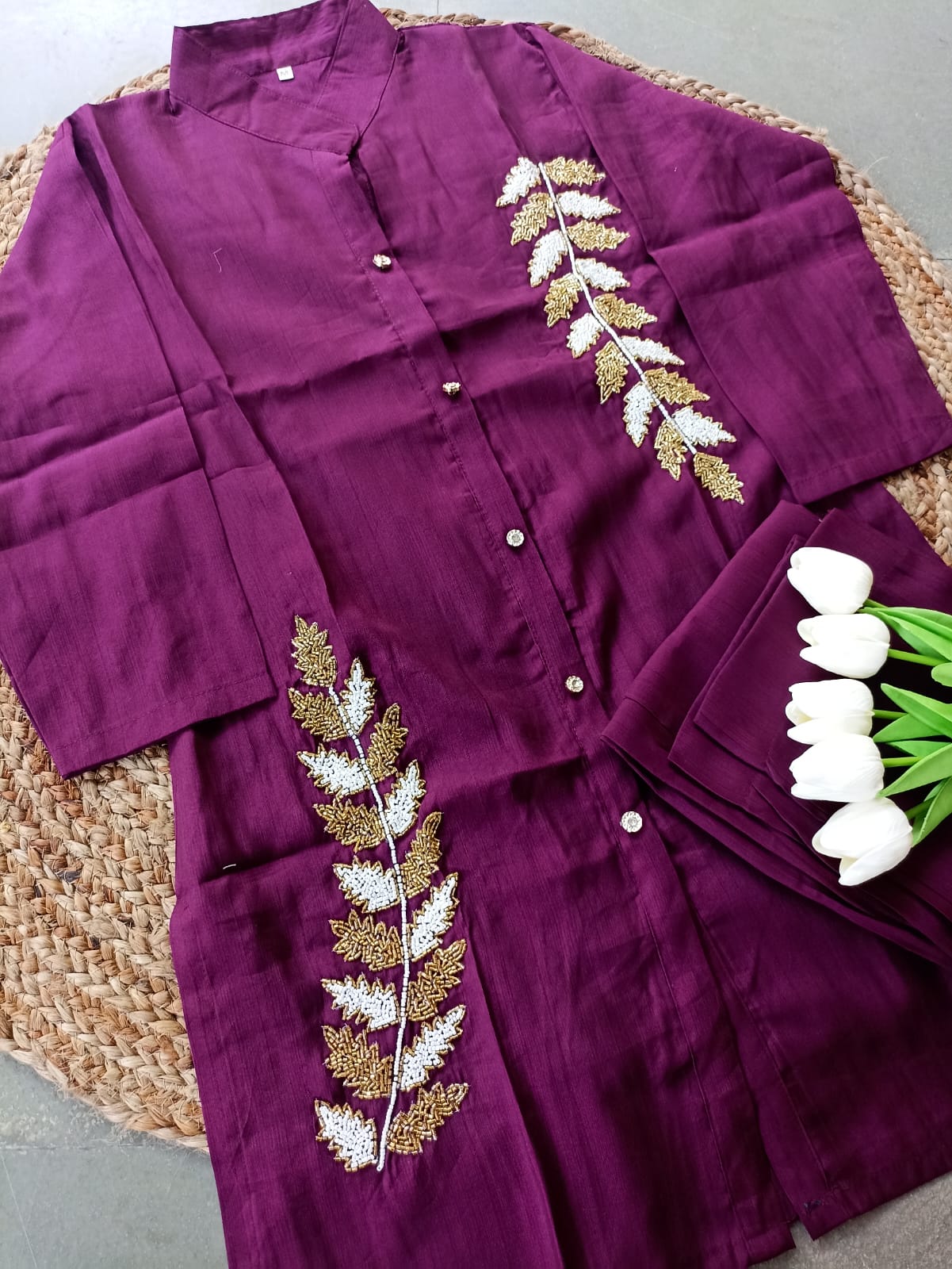 Embroidery Cotton Silk  Co-ord Set